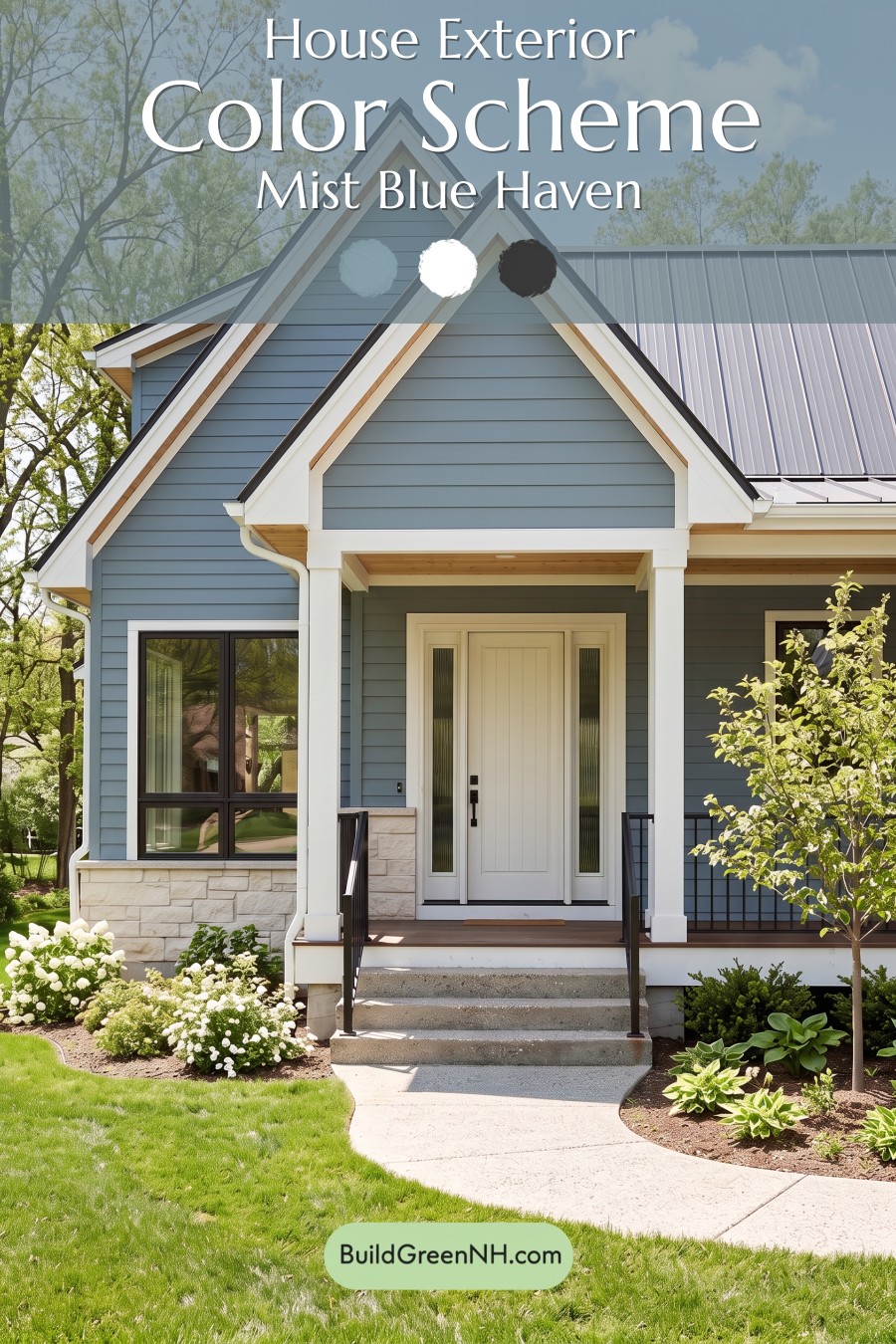 Blue House Front Door Color Scheme: Mist Blue Haven