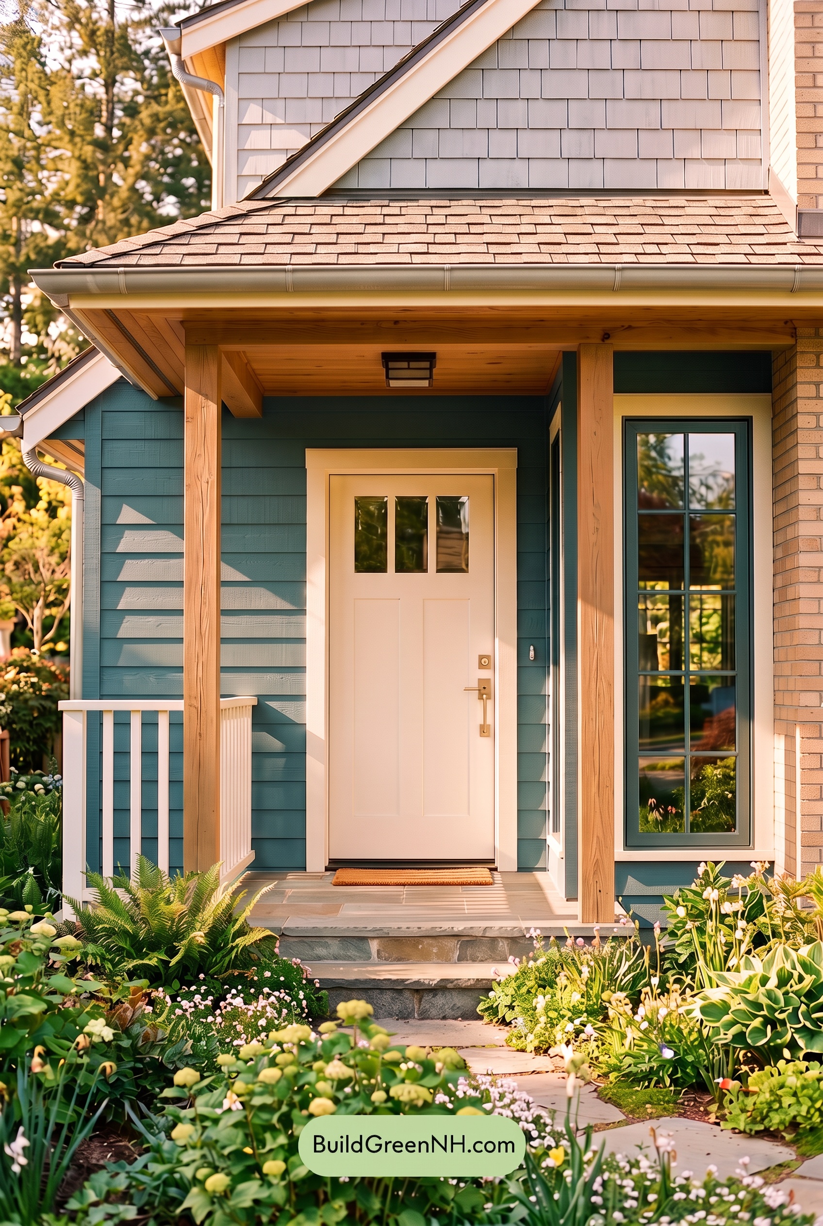 Blue House Front Door Color Scheme: Ocean Blue Hearth - Golden Hour