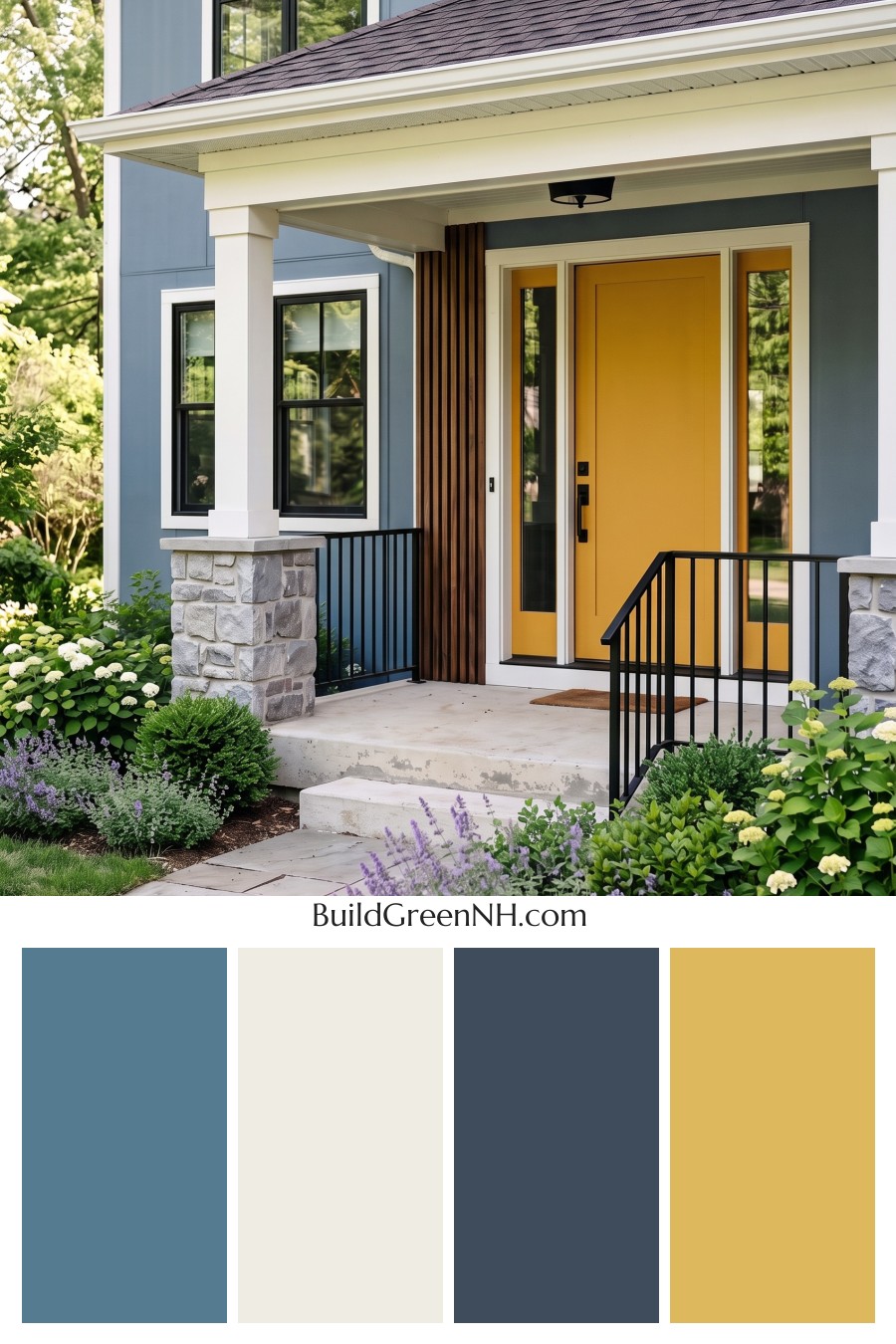 Blue House Front Door Color Scheme: Prussian Gold Veranda