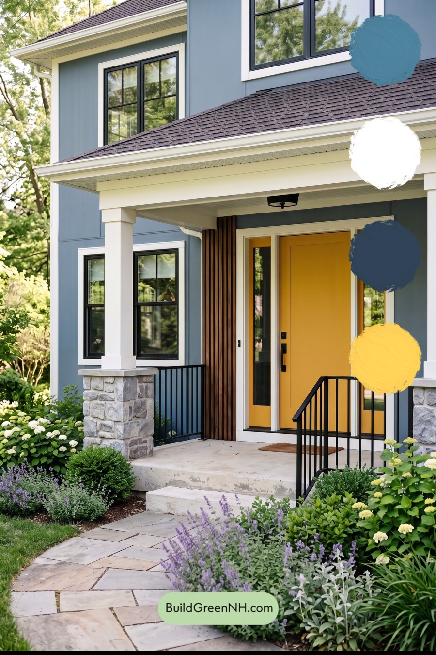 Blue House Front Door Color Scheme: Prussian Gold Veranda