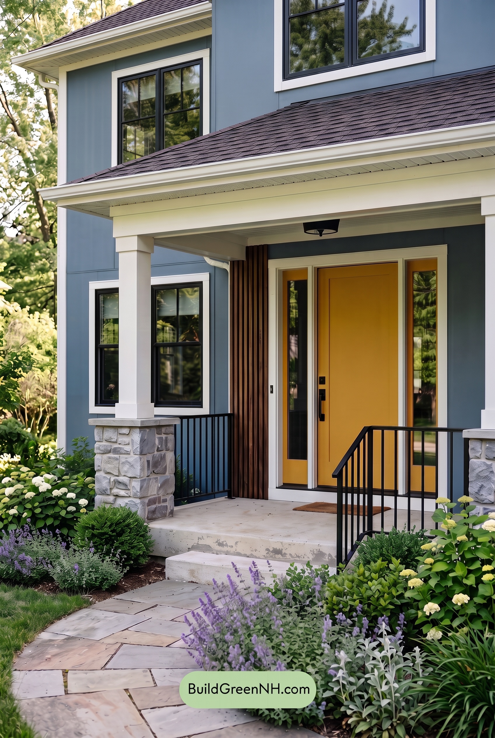 Blue House Front Door Color Scheme: Prussian Gold Veranda - Shade