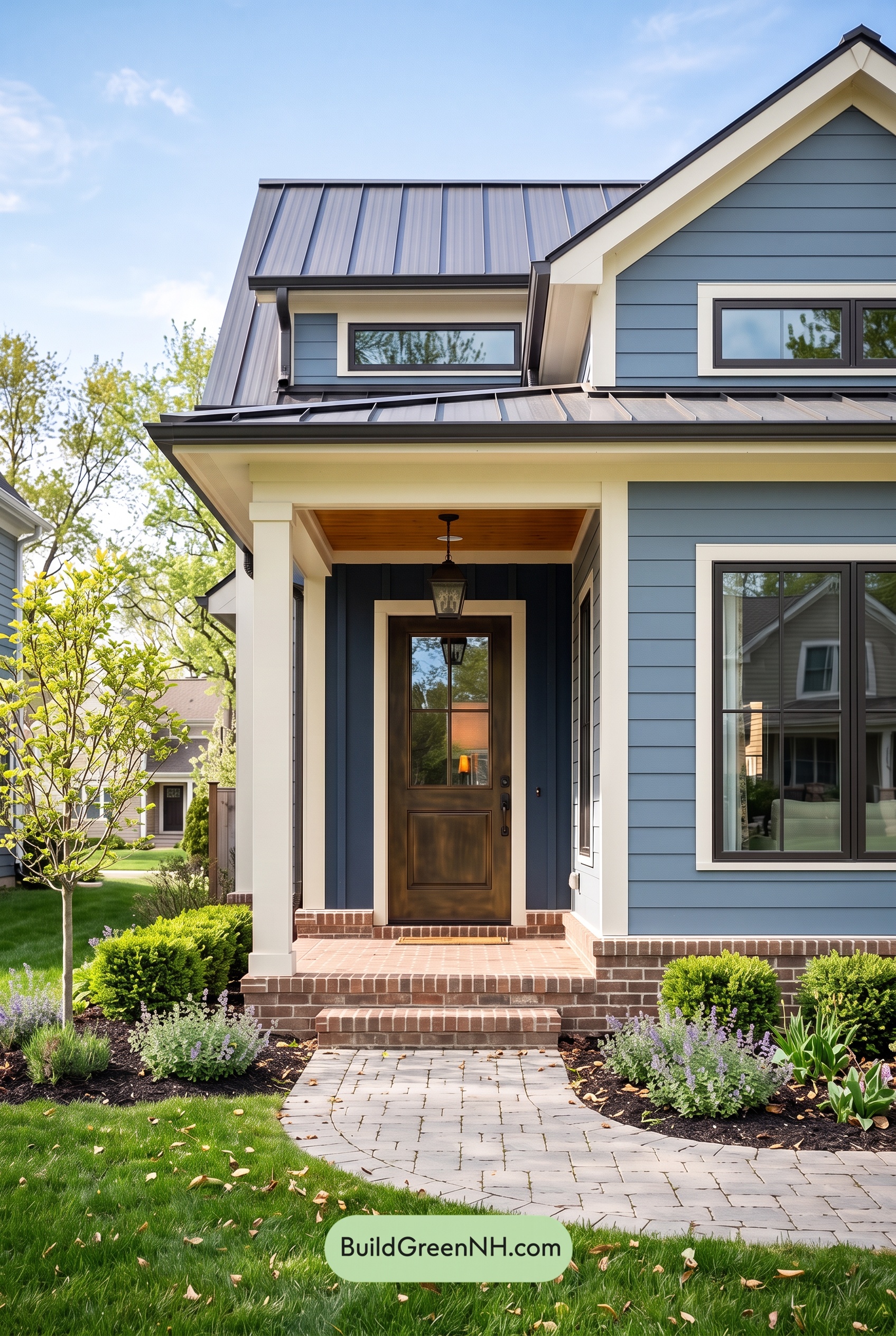 Blue House Front Door Color Scheme: Rainblue Brass Welcome