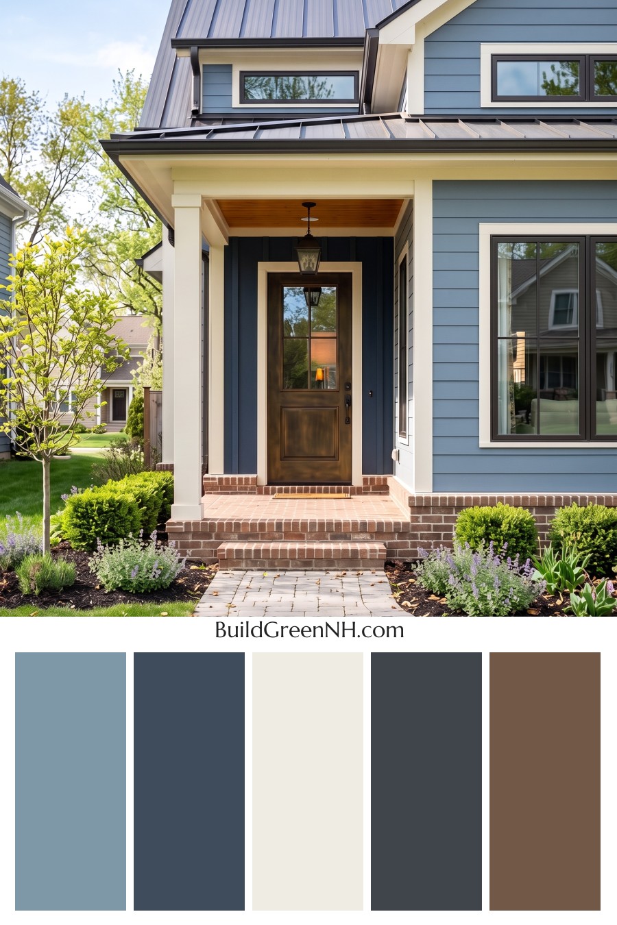 Blue House Front Door Color Scheme: Rainblue Brass Welcome