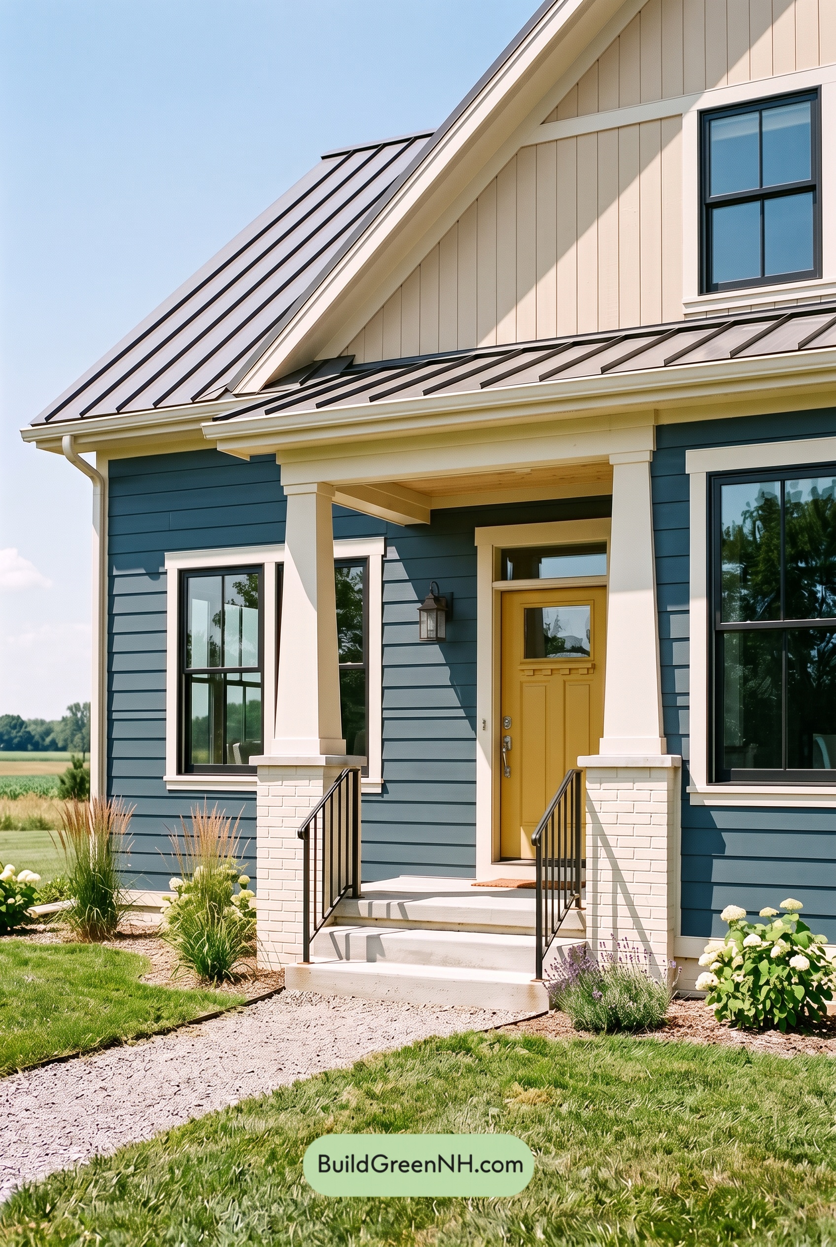 Blue House Front Door Color Scheme: Sapphire Daffodil Entry