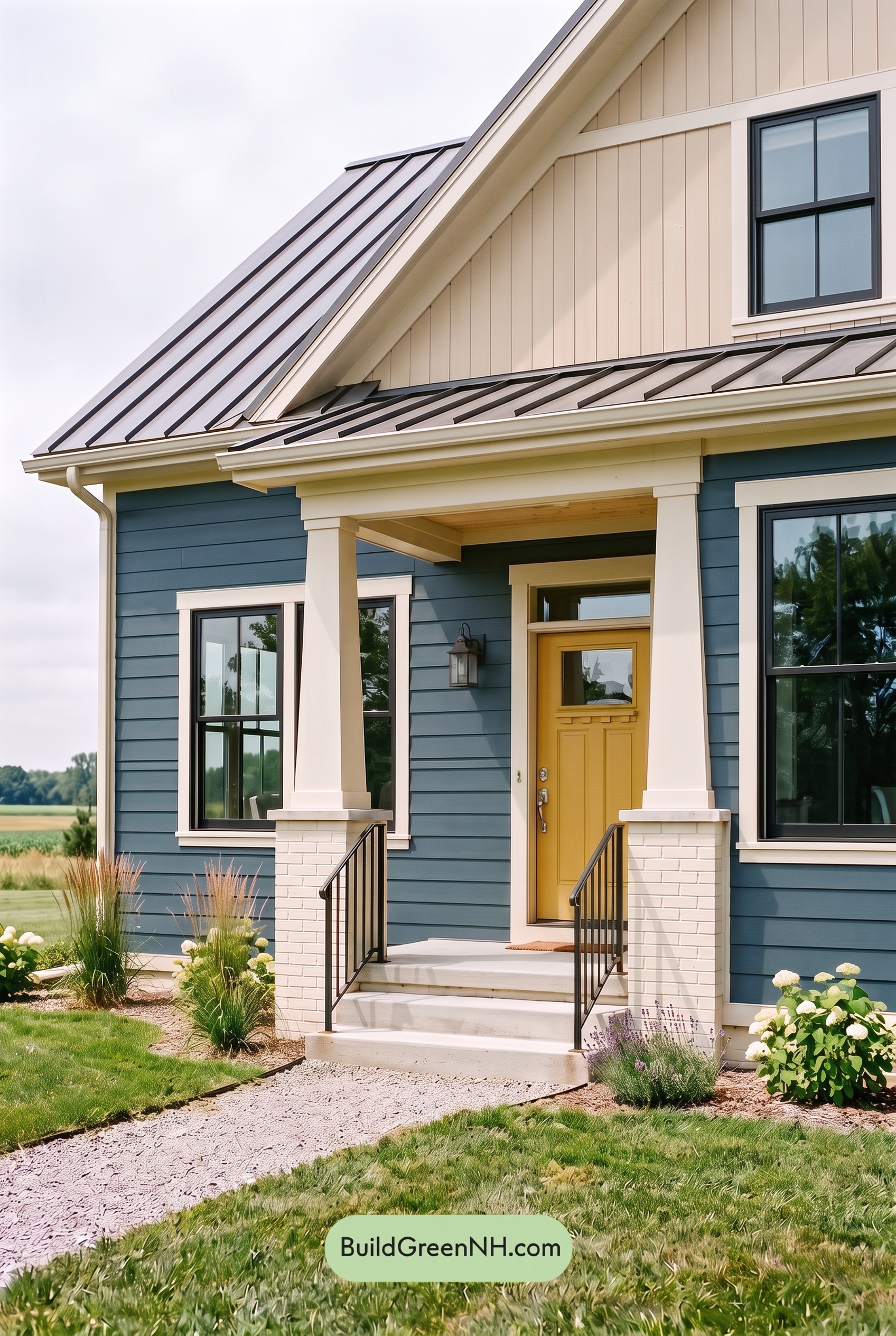 Blue House Front Door Color Scheme: Sapphire Daffodil Entry - Overcast