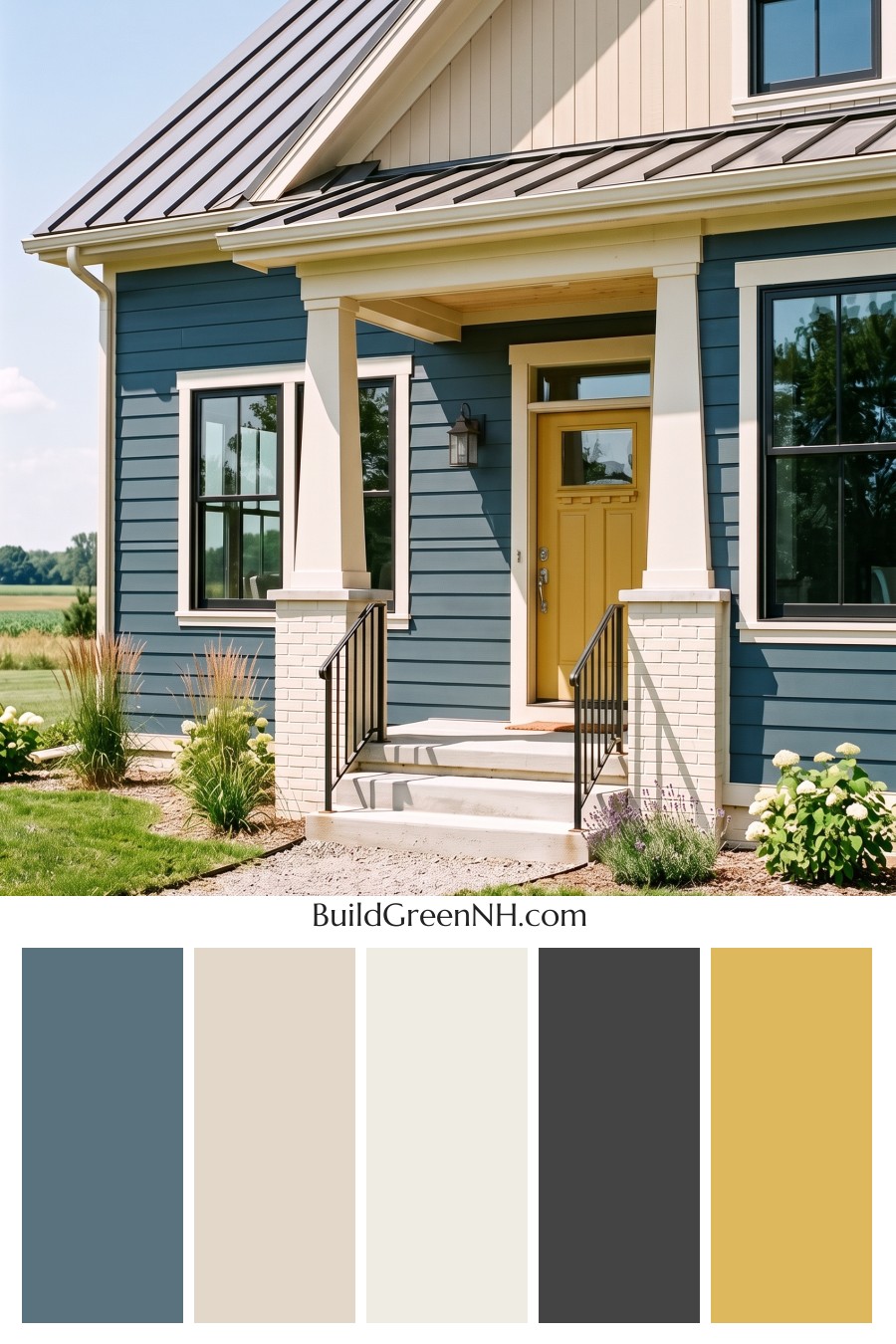 Blue House Front Door Color Scheme: Sapphire Daffodil Entry
