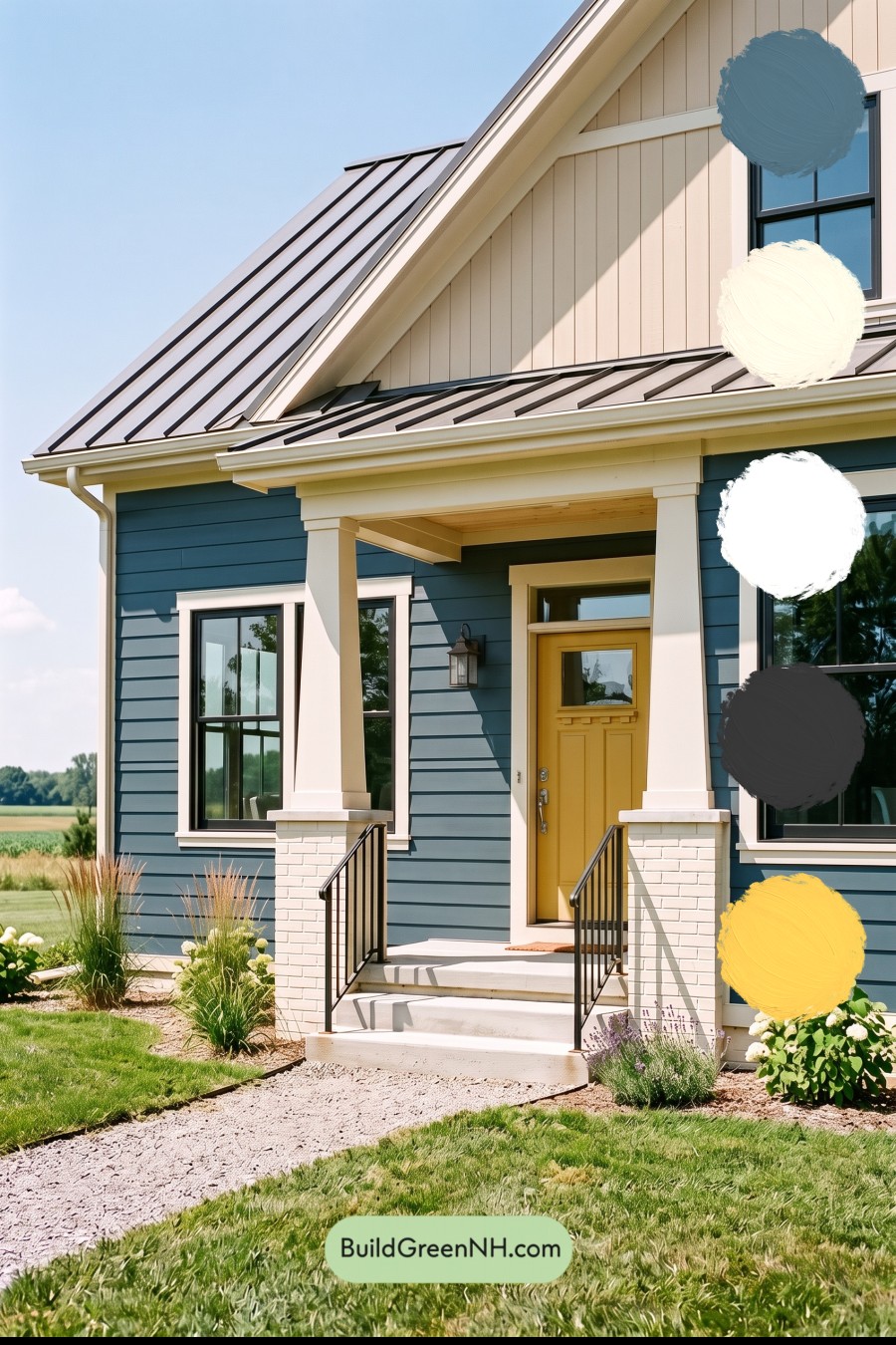 Blue House Front Door Color Scheme: Sapphire Daffodil Entry