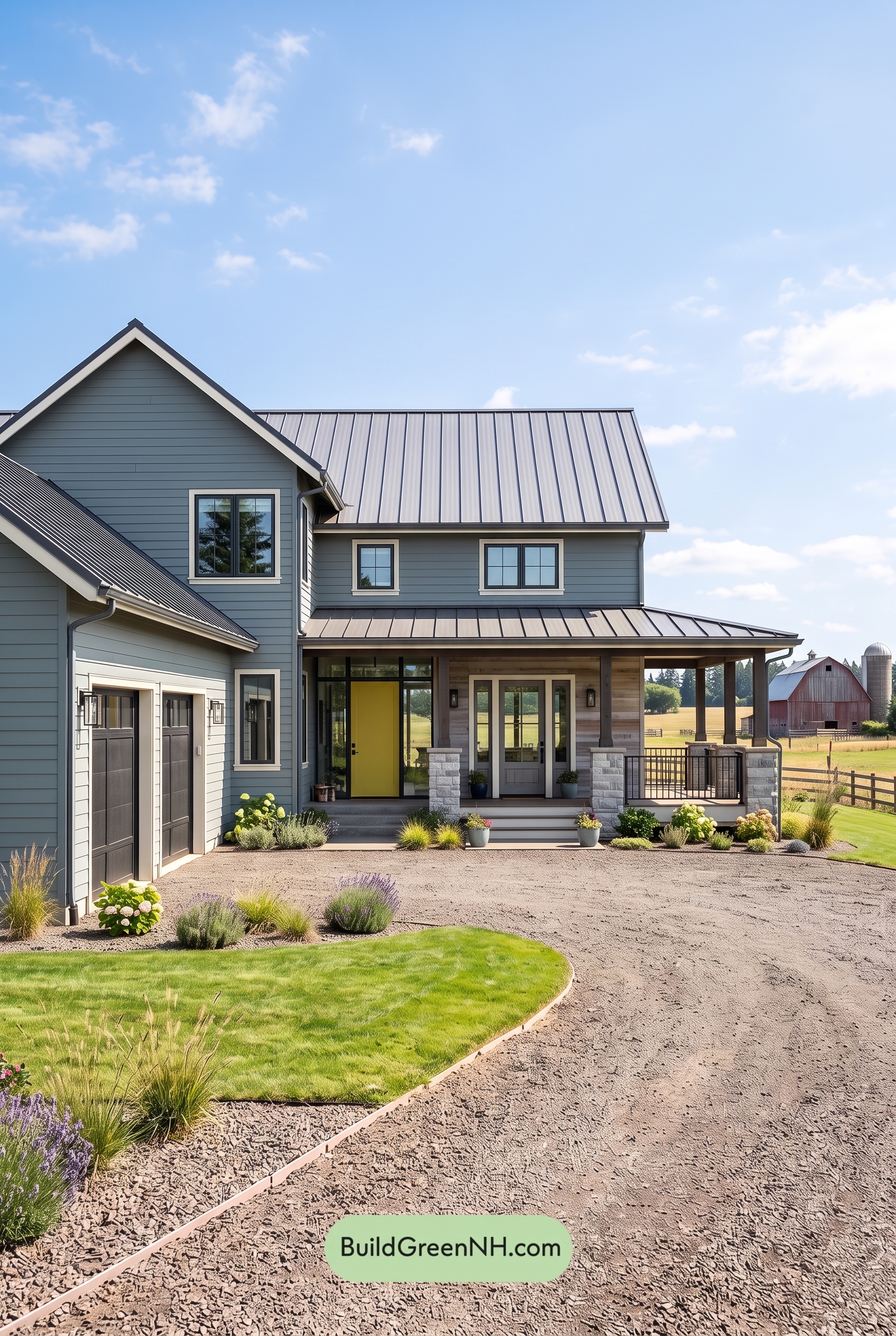 Blue House Front Door Color Scheme: Slate Citron