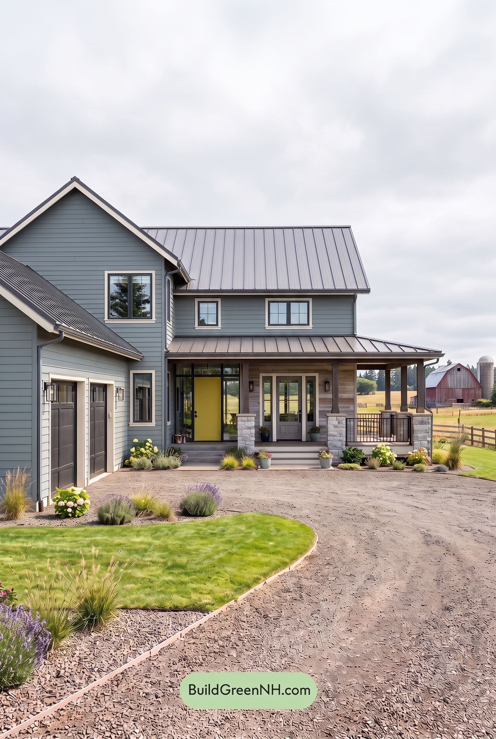 Blue House Front Door Color Scheme: Slate Citron - Overcast