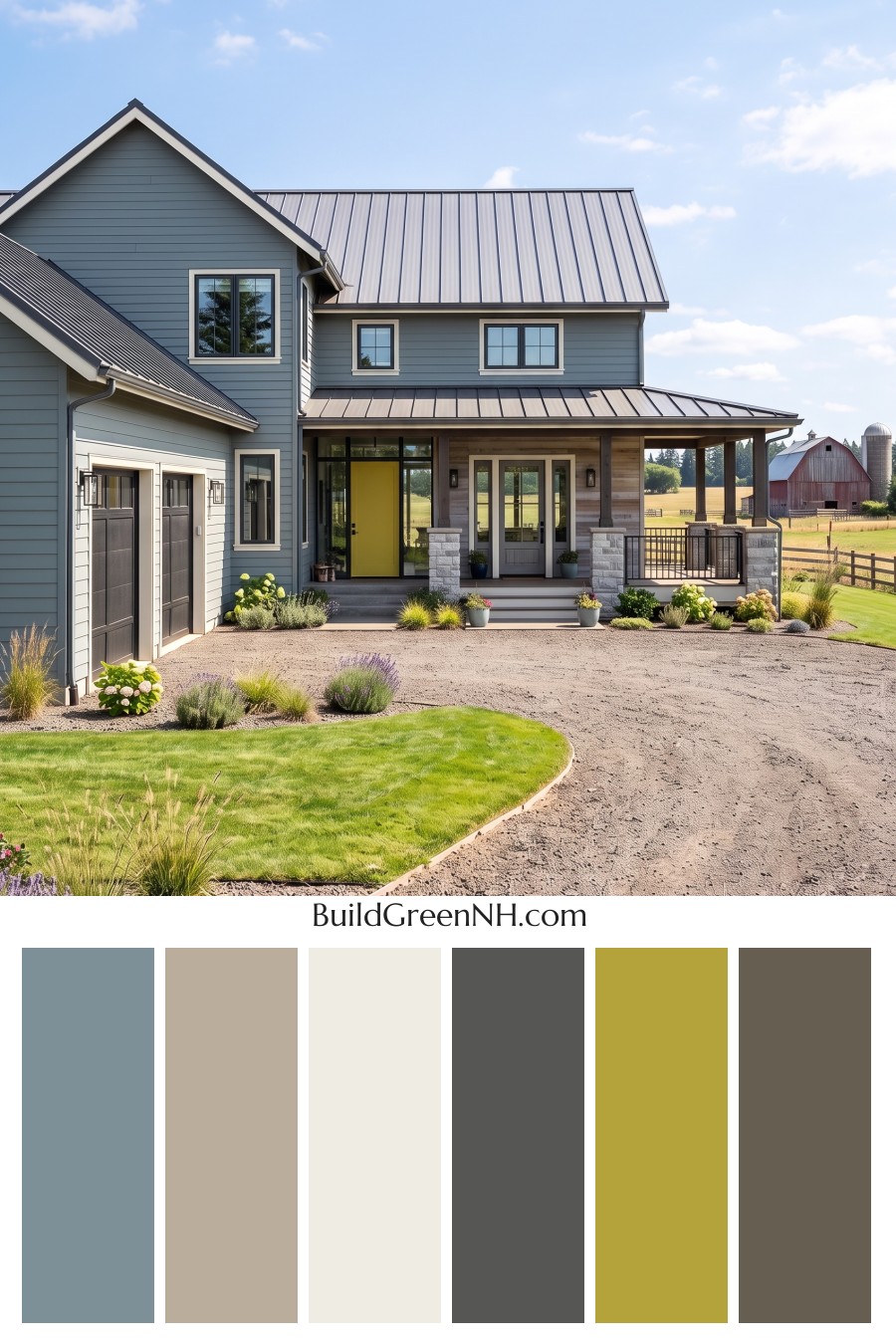 Blue House Front Door Color Scheme: Slate Citron