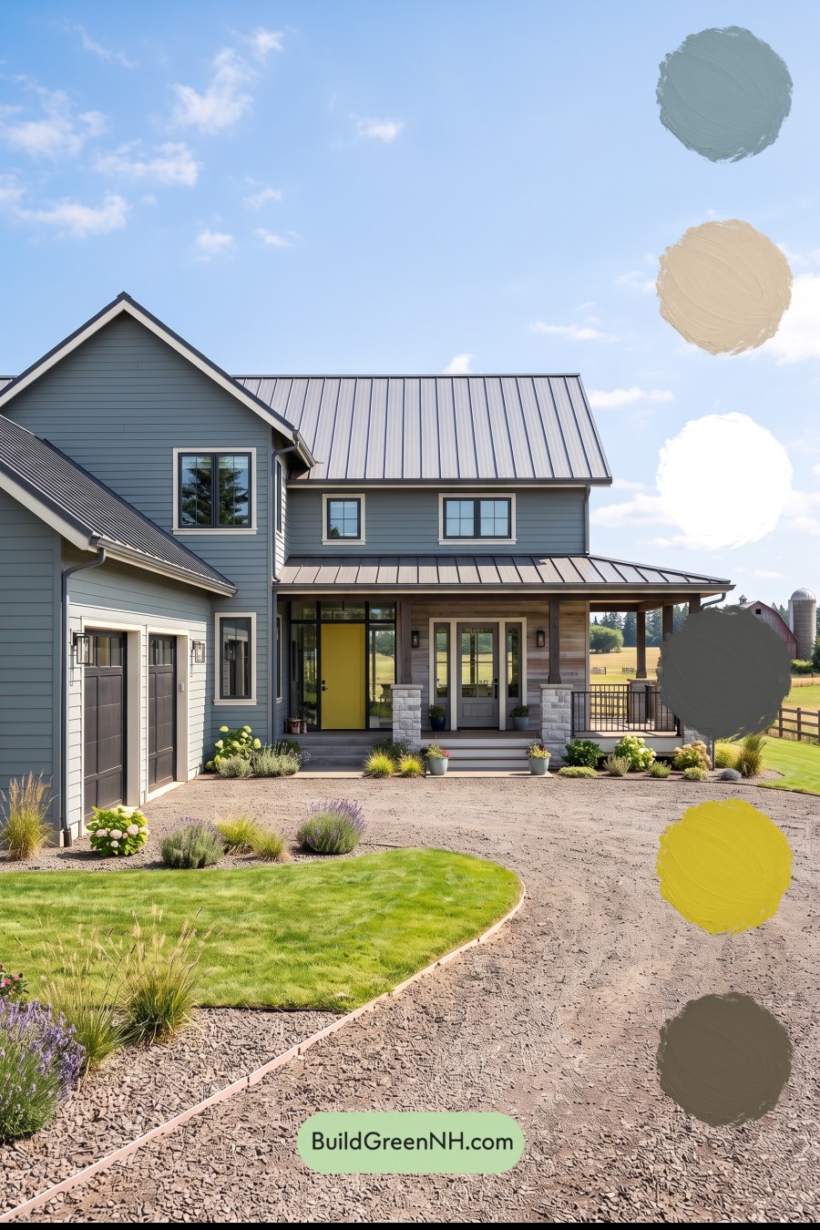 Blue House Front Door Color Scheme: Slate Citron