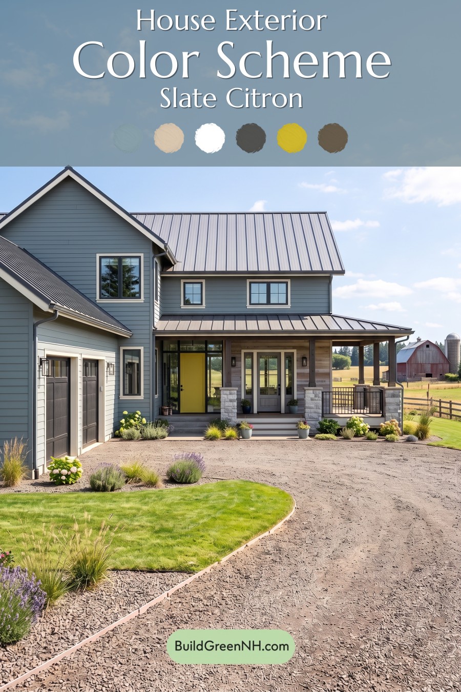 Blue House Front Door Color Scheme: Slate Citron