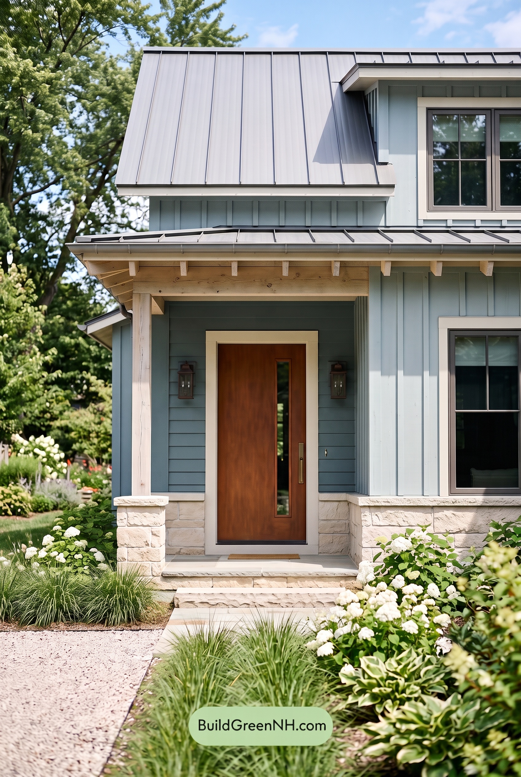 Blue House Front Door Color Scheme: Tidewashed Copper Entry