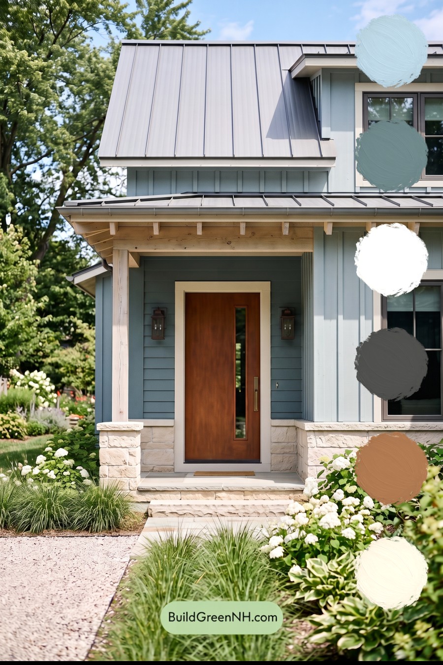 Blue House Front Door Color Scheme: Tidewashed Copper Entry