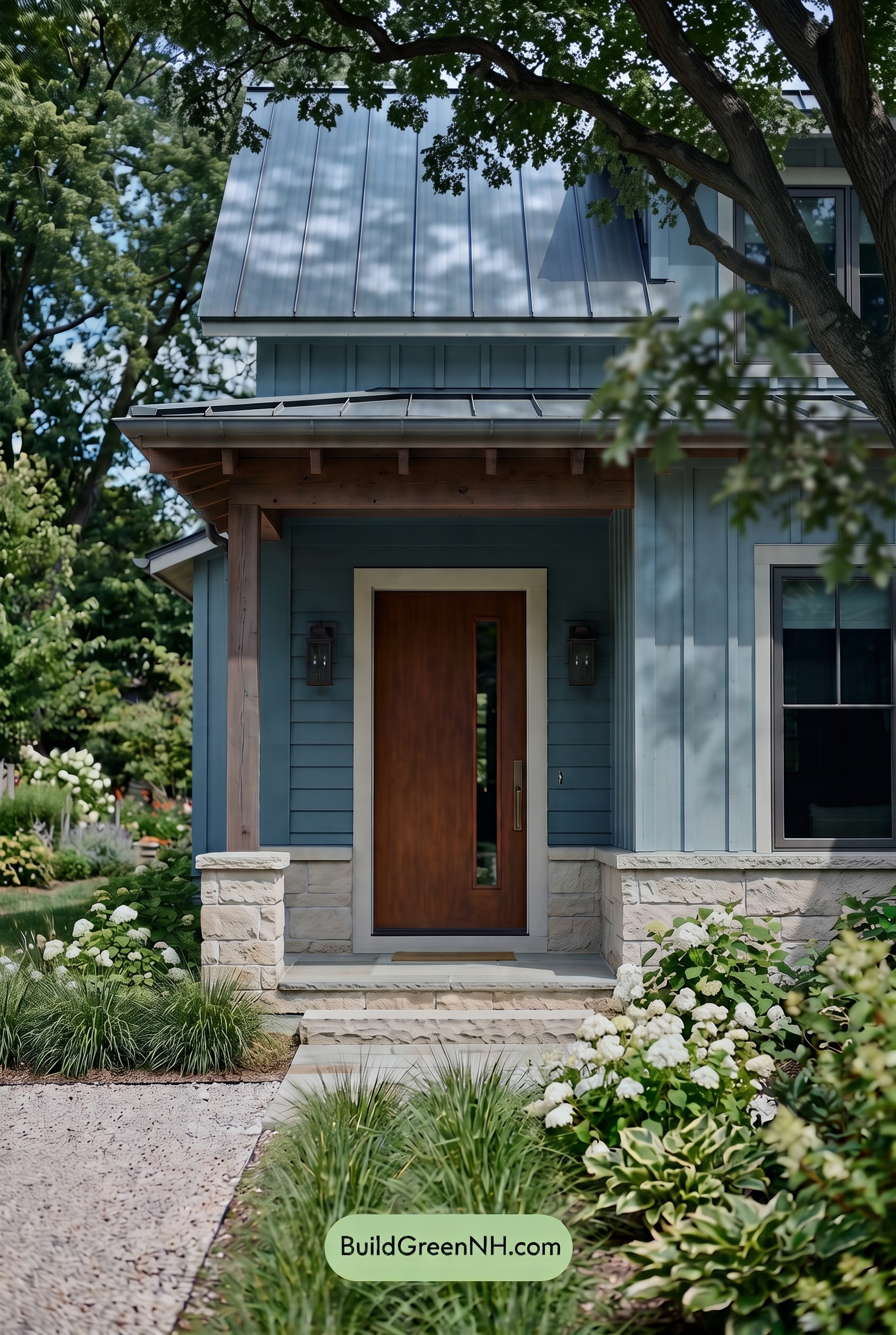Blue House Front Door Color Scheme: Tidewashed Copper Entry - Shade