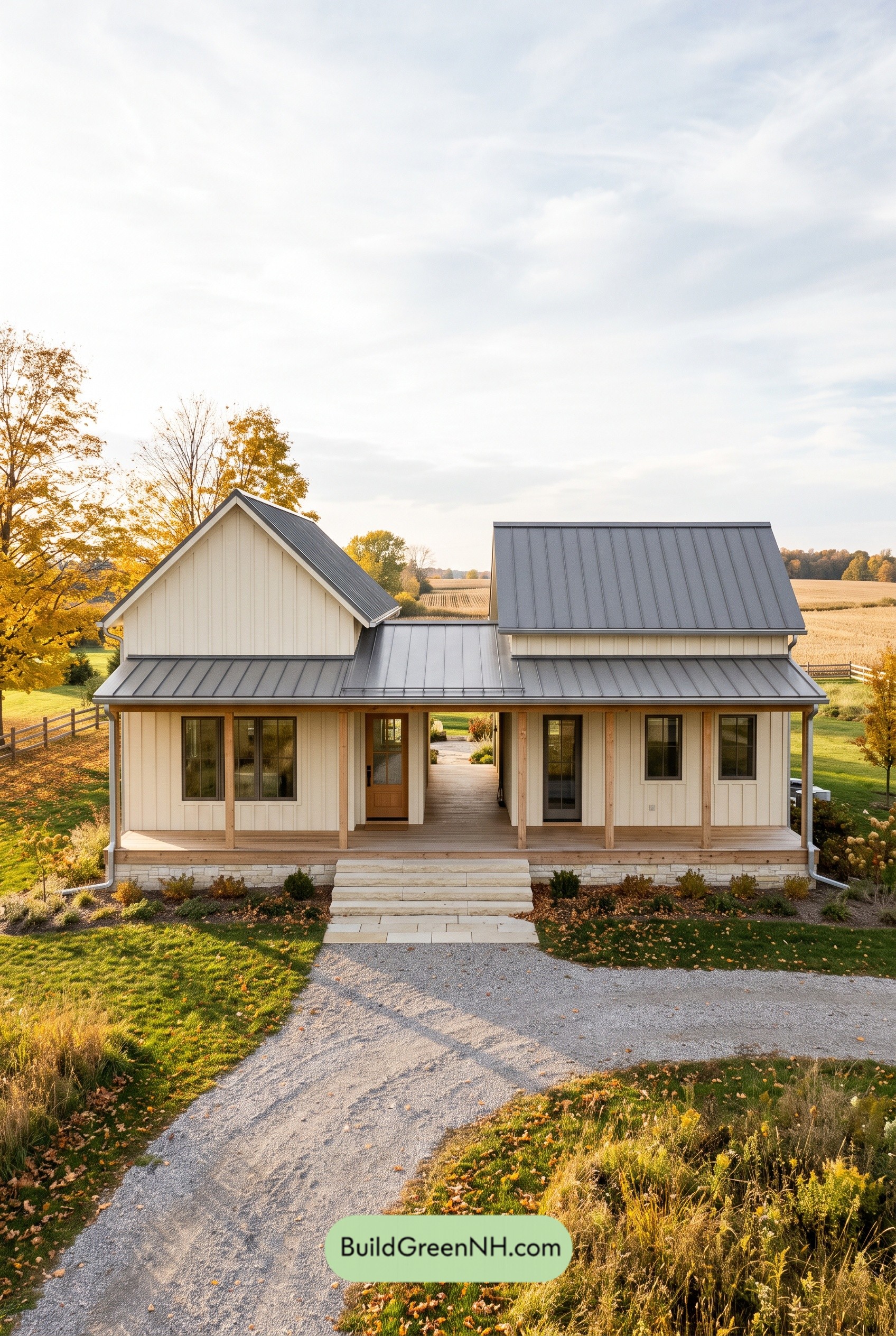 48×30 ft 1,261 sqft 2-Bed 1-Bath Modern Dog Trot Farmhouse Floor Plans: Twin Gables, Open Passage
