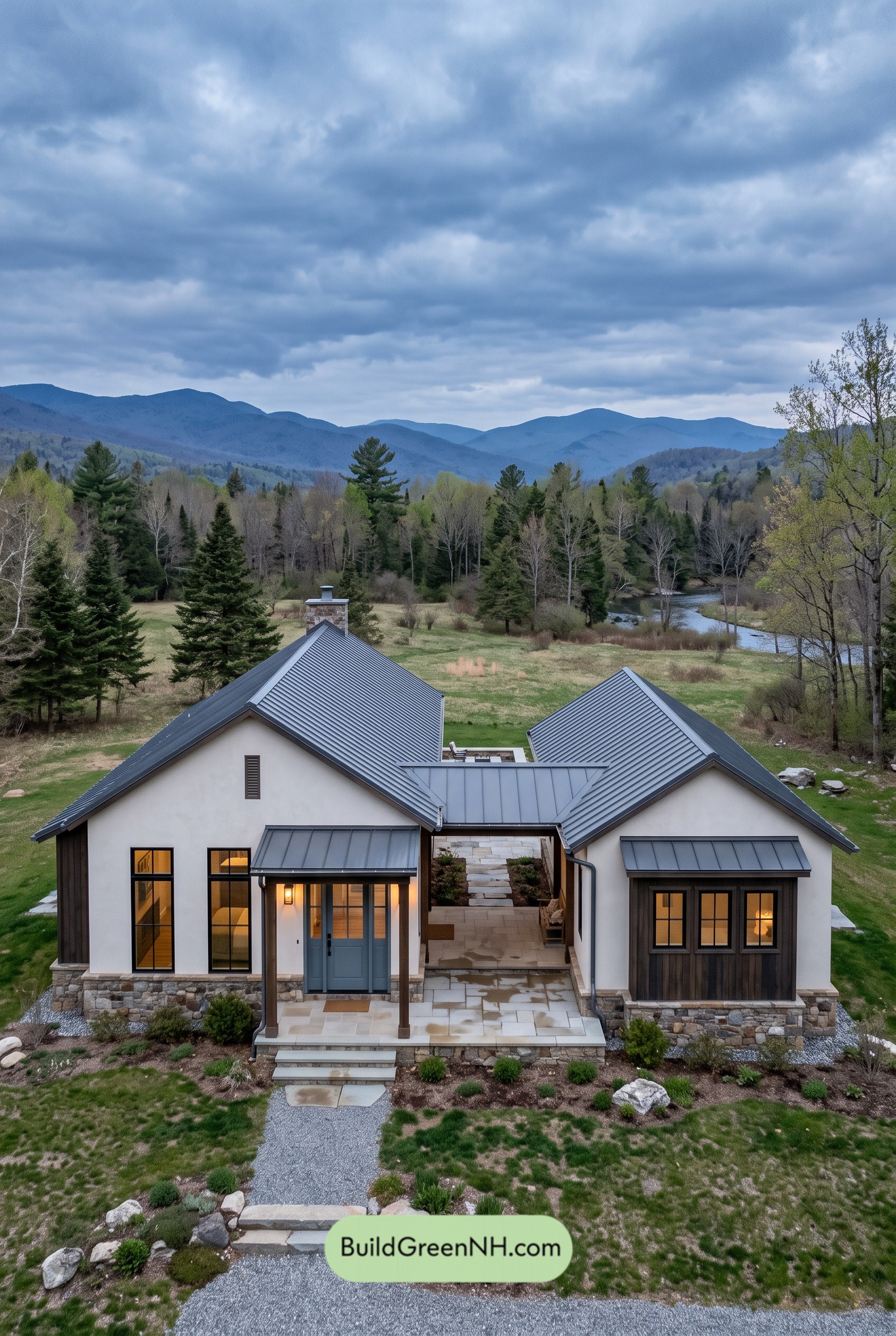 52×40 ft 1,536 sqft 3-Bed 2-Bath Modern Dog Trot Farmhouse Floor Plans: Ridgebeam Twin-Wing Ranch