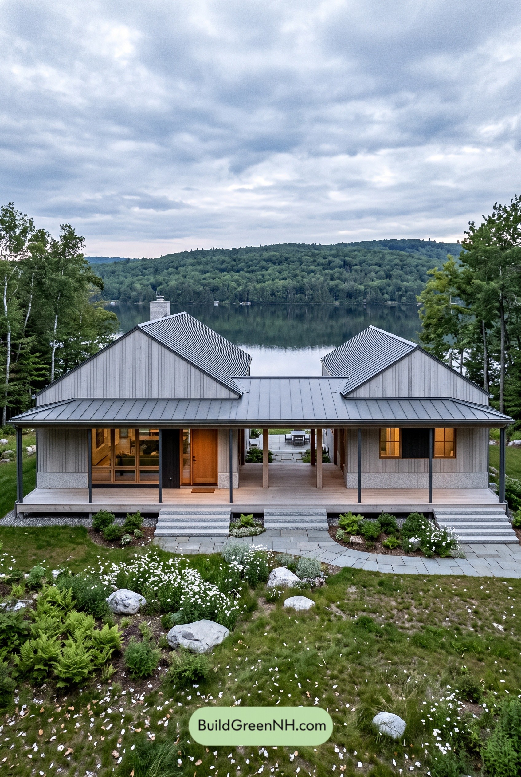 56×30 ft 1,320 sqft 2-Bed 1-Bath Modern Dog Trot Farmhouse Floor Plans: Slatebridge Twin-Wing Ranch