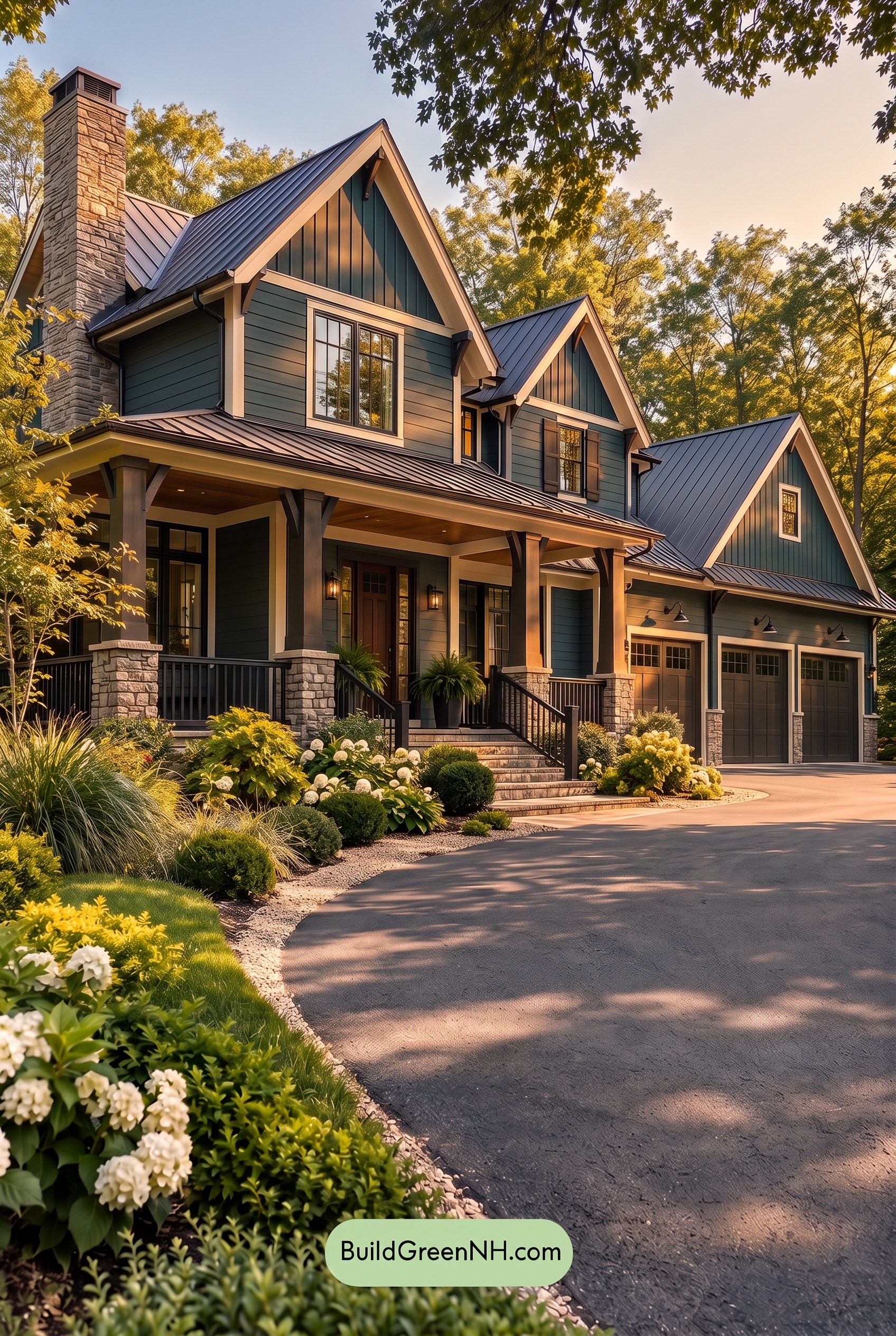 Dark Teal House Exterior Color Scheme: Bluegreen Ironwood - Golden Hour