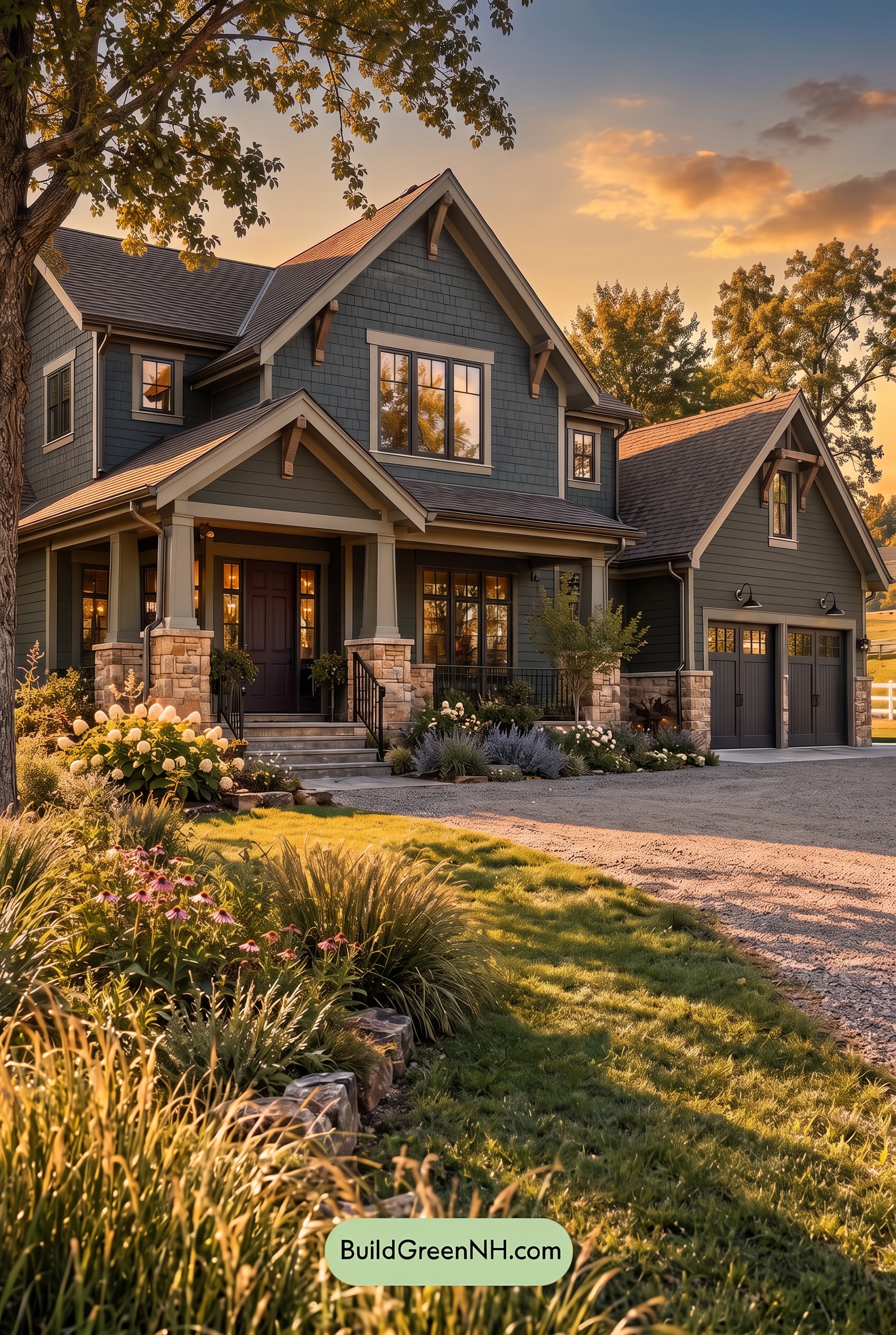 Dark Teal House Exterior Color Scheme: Cedar Verdant Quiet - Golden Hour