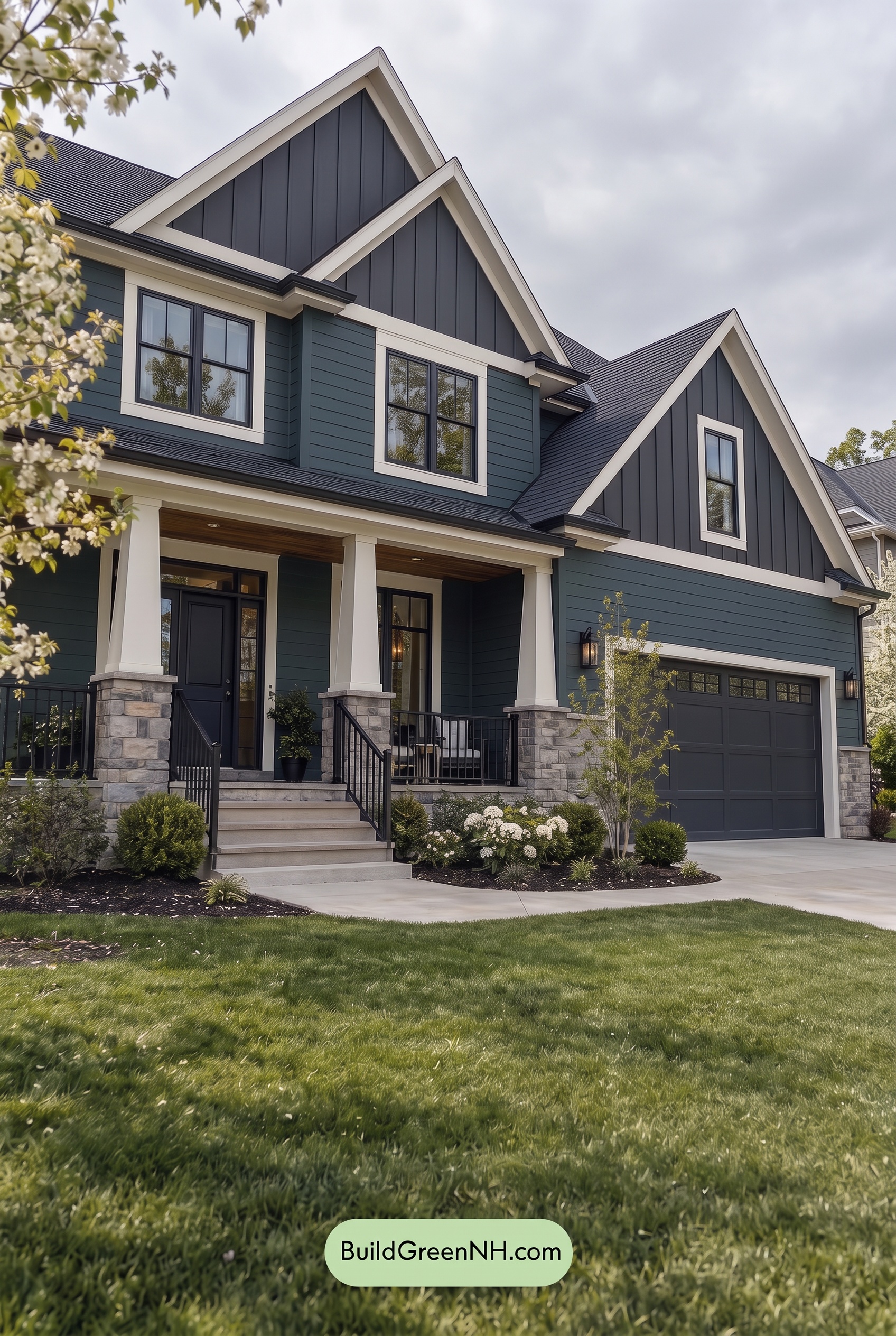 Dark Teal House Exterior Color Scheme: Dusky Teal Poise - Overcast