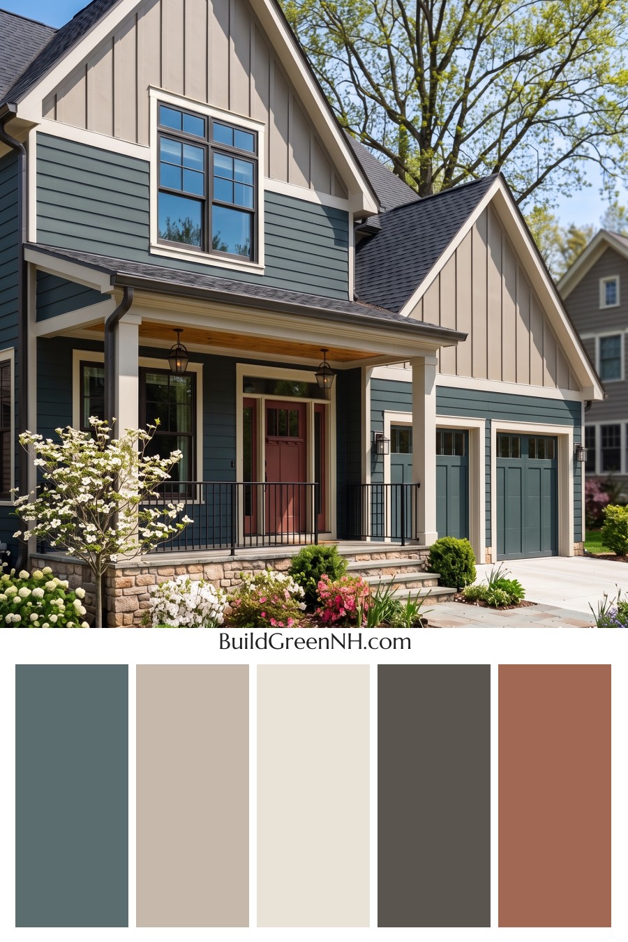 Dark Teal House Exterior Color Scheme: Gable Solace