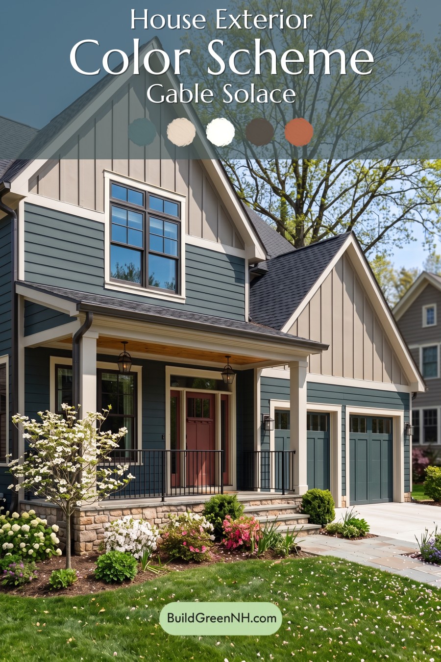 Dark Teal House Exterior Color Scheme: Gable Solace