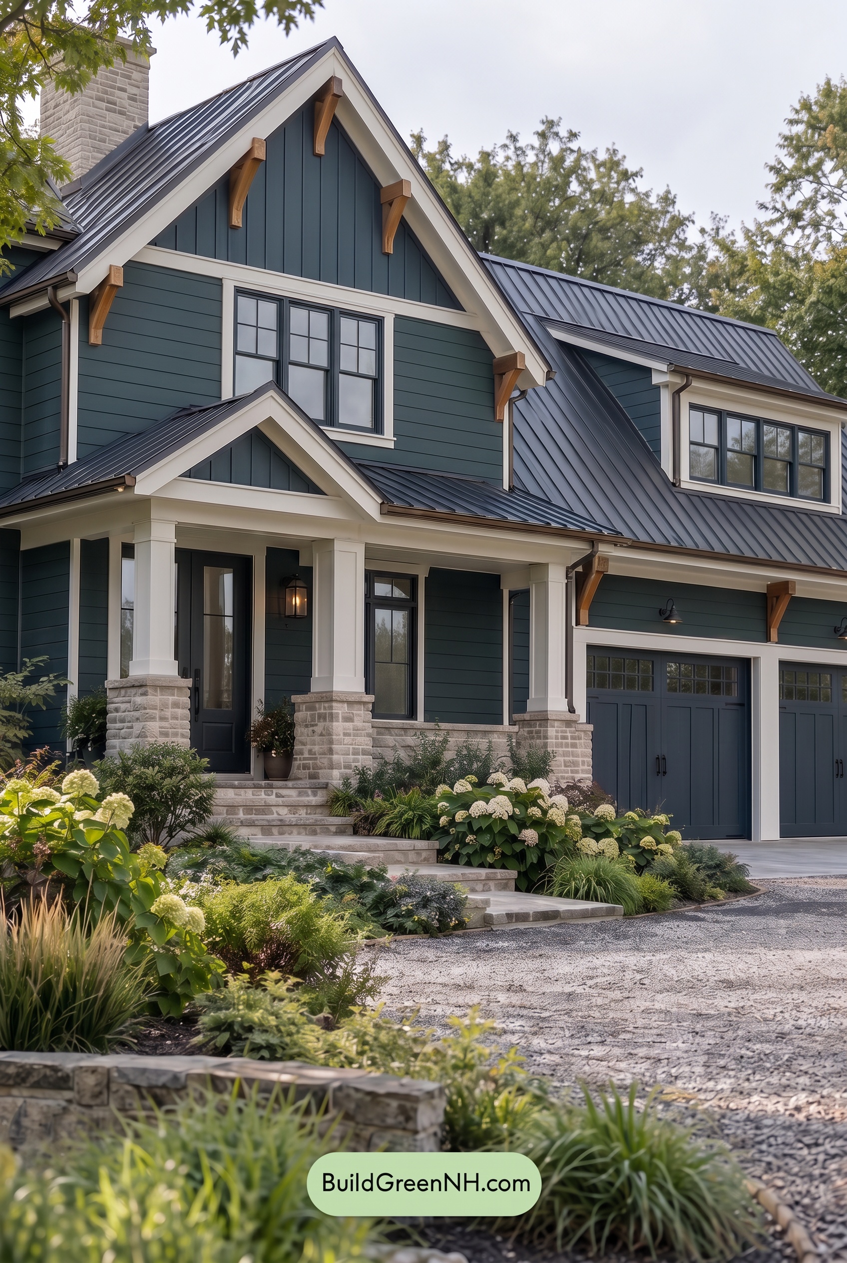 Dark Teal House Exterior Color Scheme: Harbor Chalk Facade - Overcast