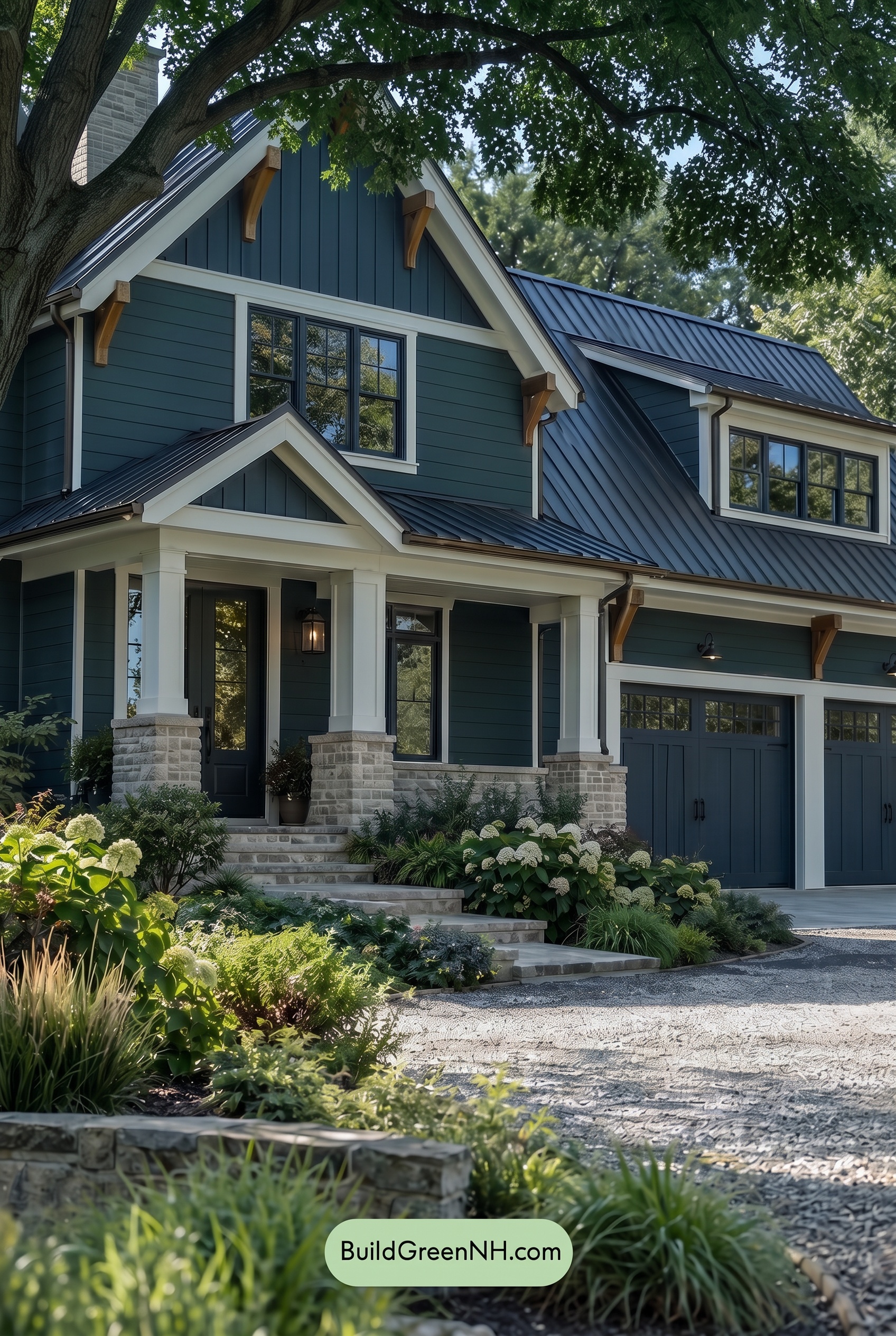 Dark Teal House Exterior Color Scheme: Harbor Chalk Facade - Shade