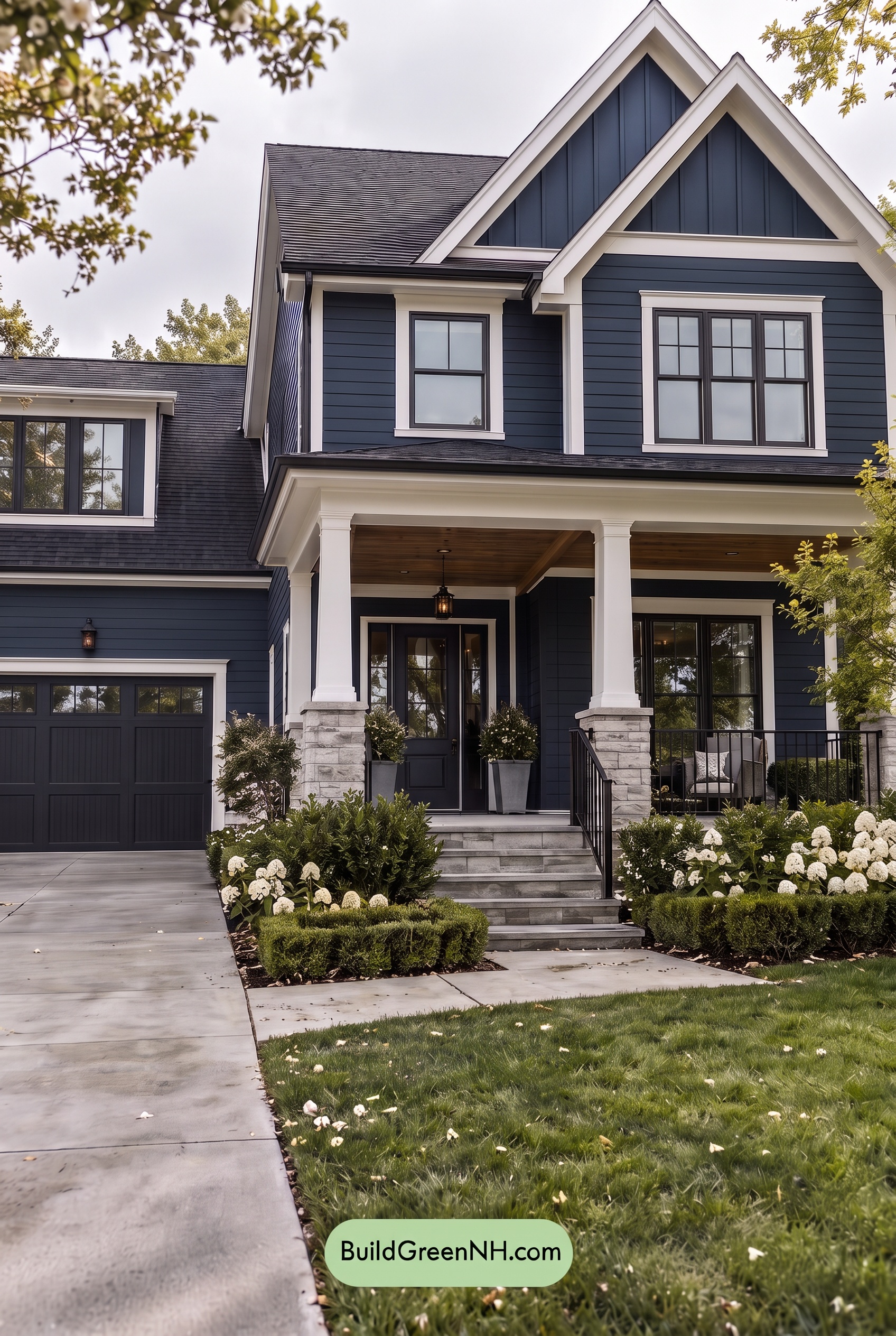 Dark Teal House Exterior Color Scheme: Ink Porcelain Gable - Overcast