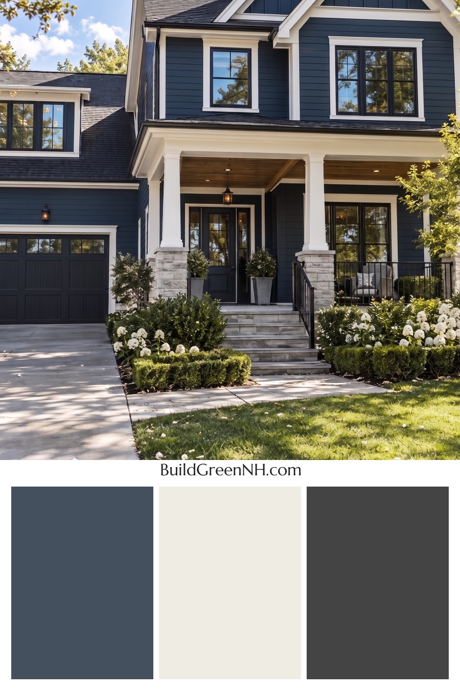 Dark Teal House Exterior Color Scheme: Ink Porcelain Gable