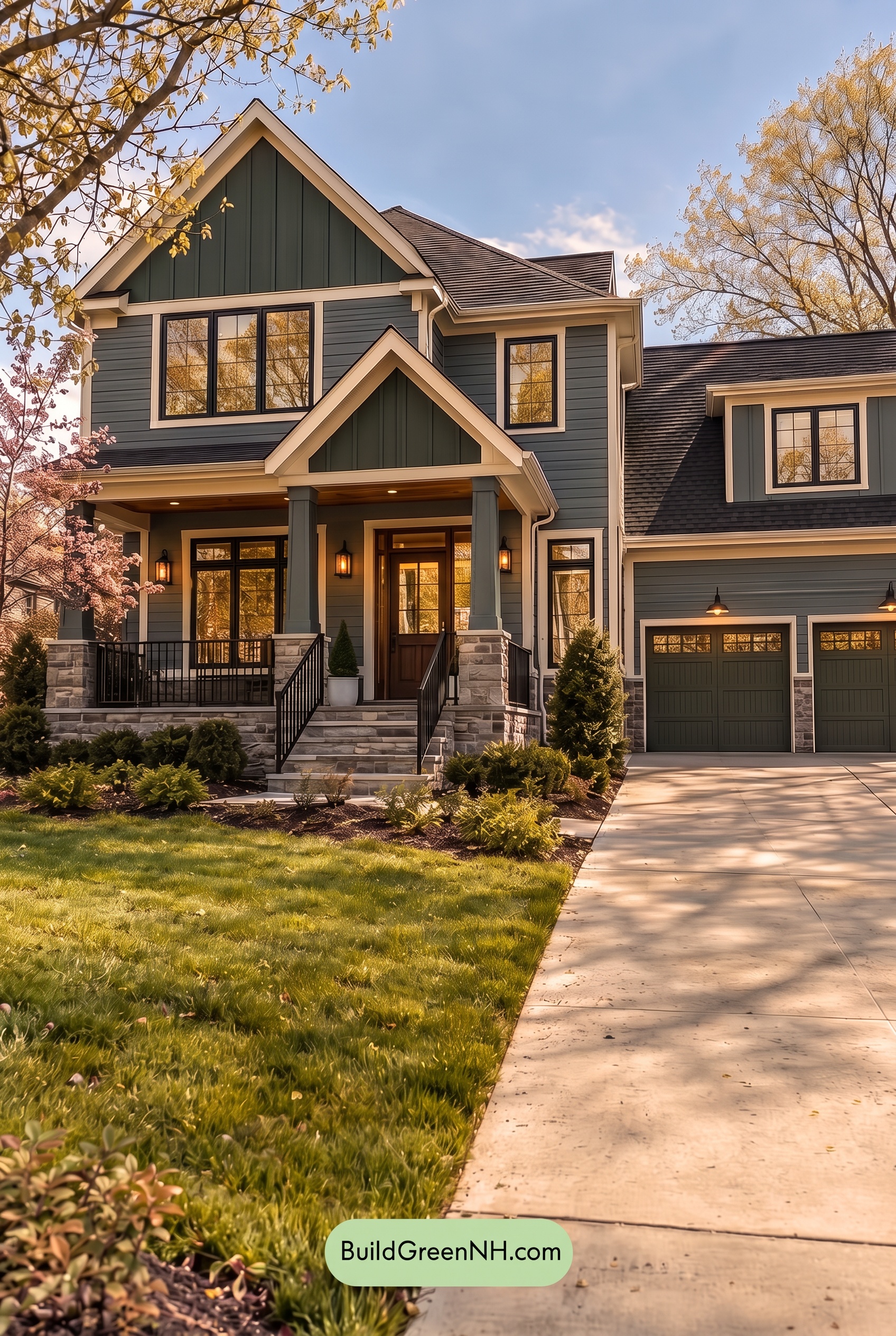 Dark Teal House Exterior Color Scheme: Juniper Slate Reverie - Golden Hour