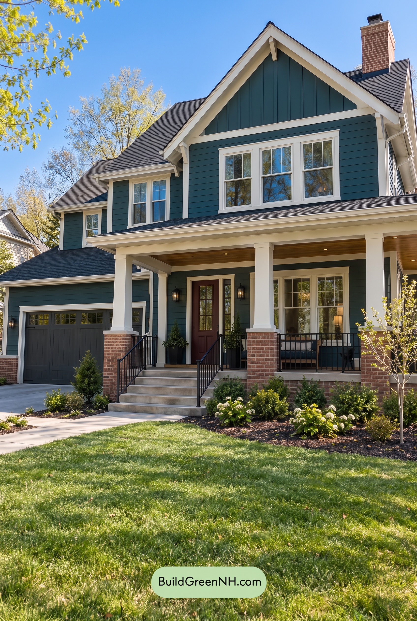 Dark Teal House Exterior Color Scheme: Meridian Cream Gable