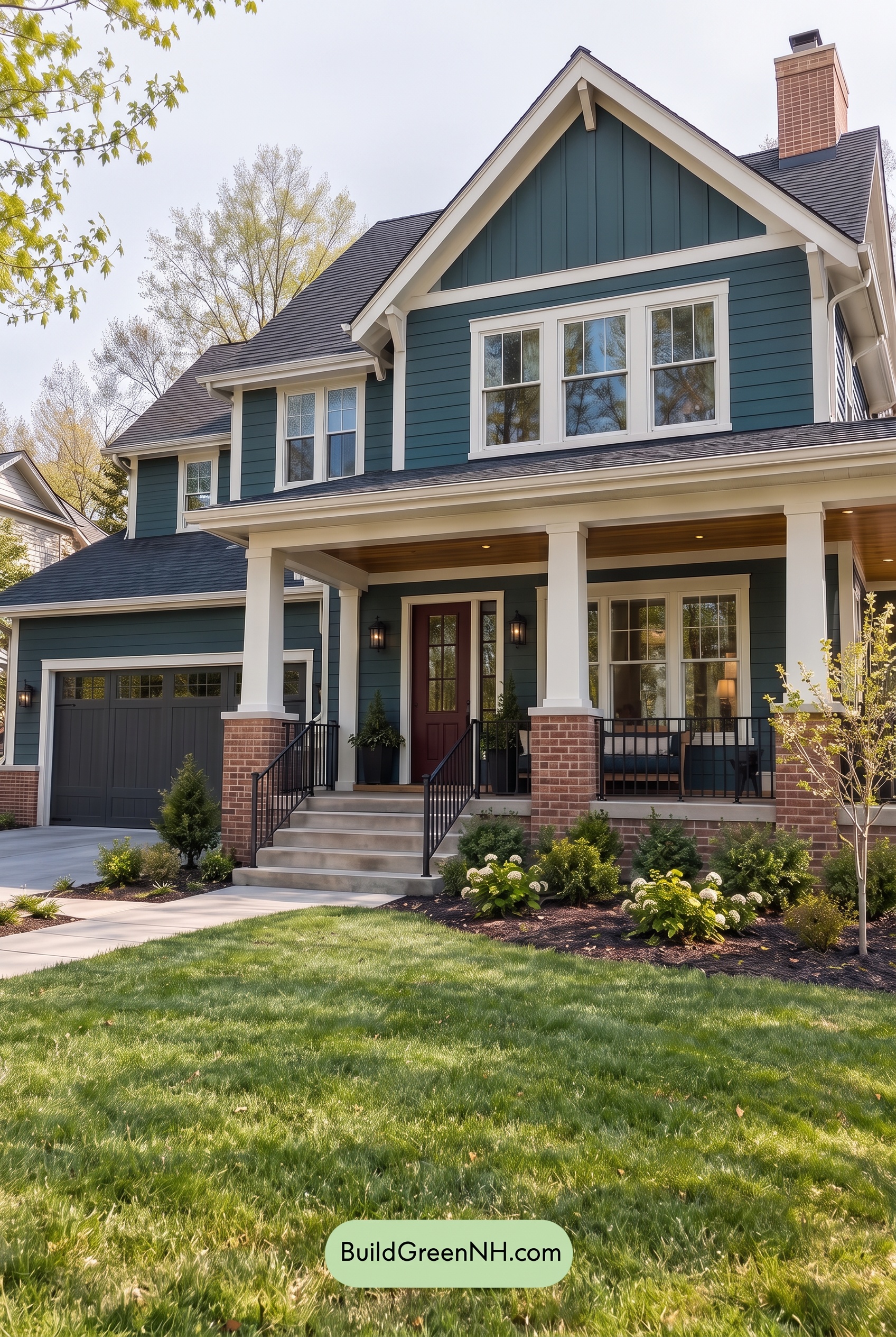 Dark Teal House Exterior Color Scheme: Meridian Cream Gable - Overcast