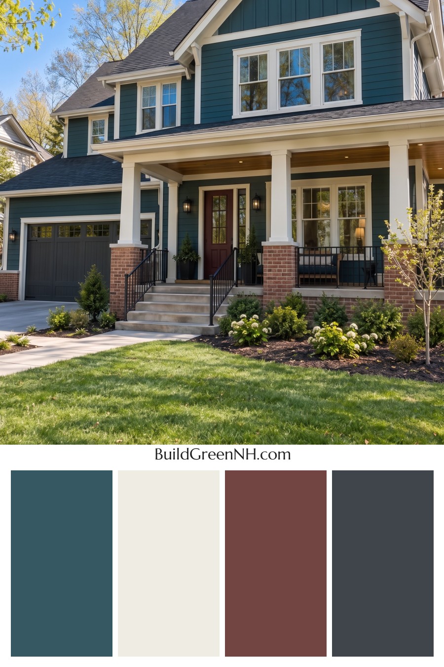 Dark Teal House Exterior Color Scheme: Meridian Cream Gable