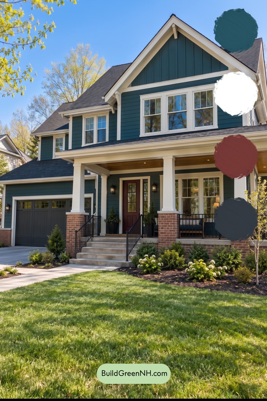 Dark Teal House Exterior Color Scheme: Meridian Cream Gable