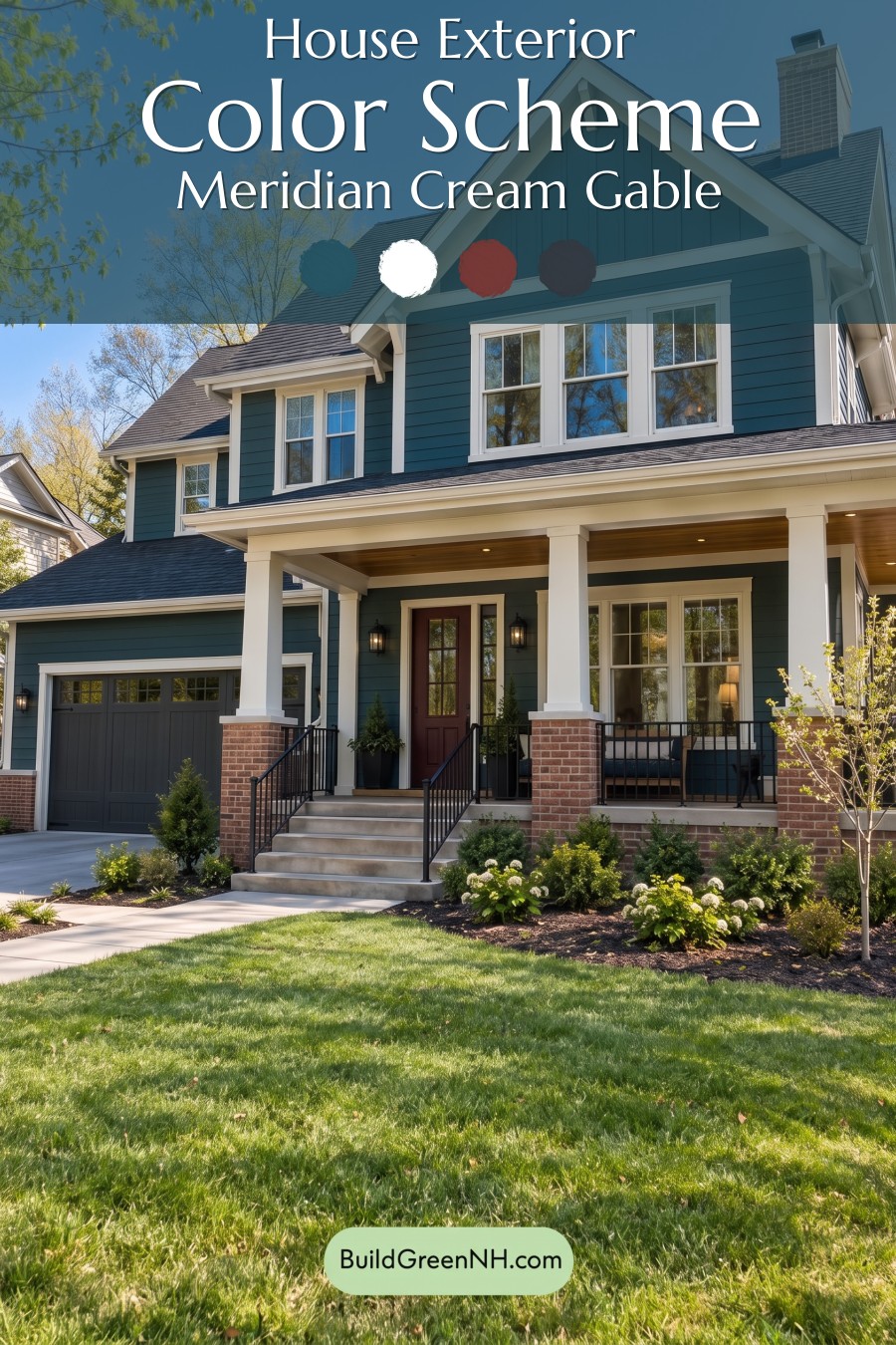 Dark Teal House Exterior Color Scheme: Meridian Cream Gable