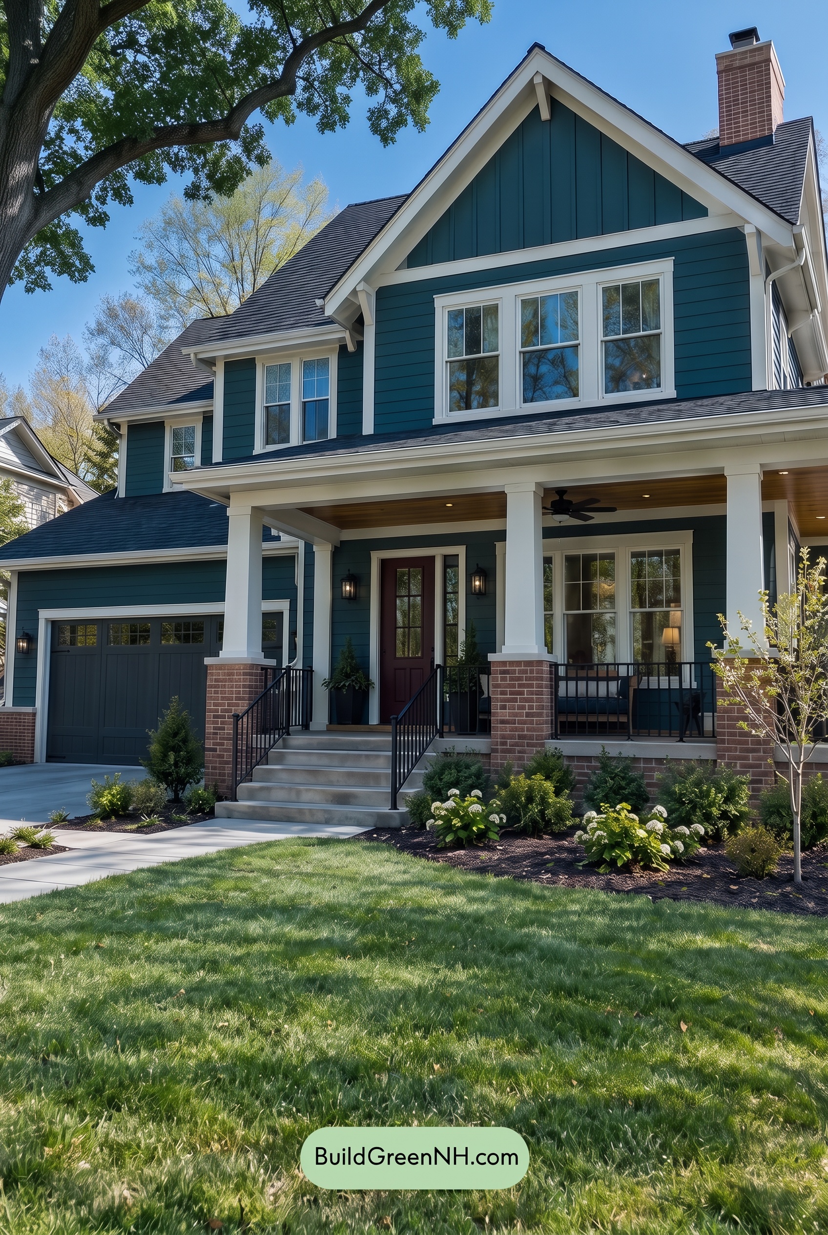 Dark Teal House Exterior Color Scheme: Meridian Cream Gable - Shade