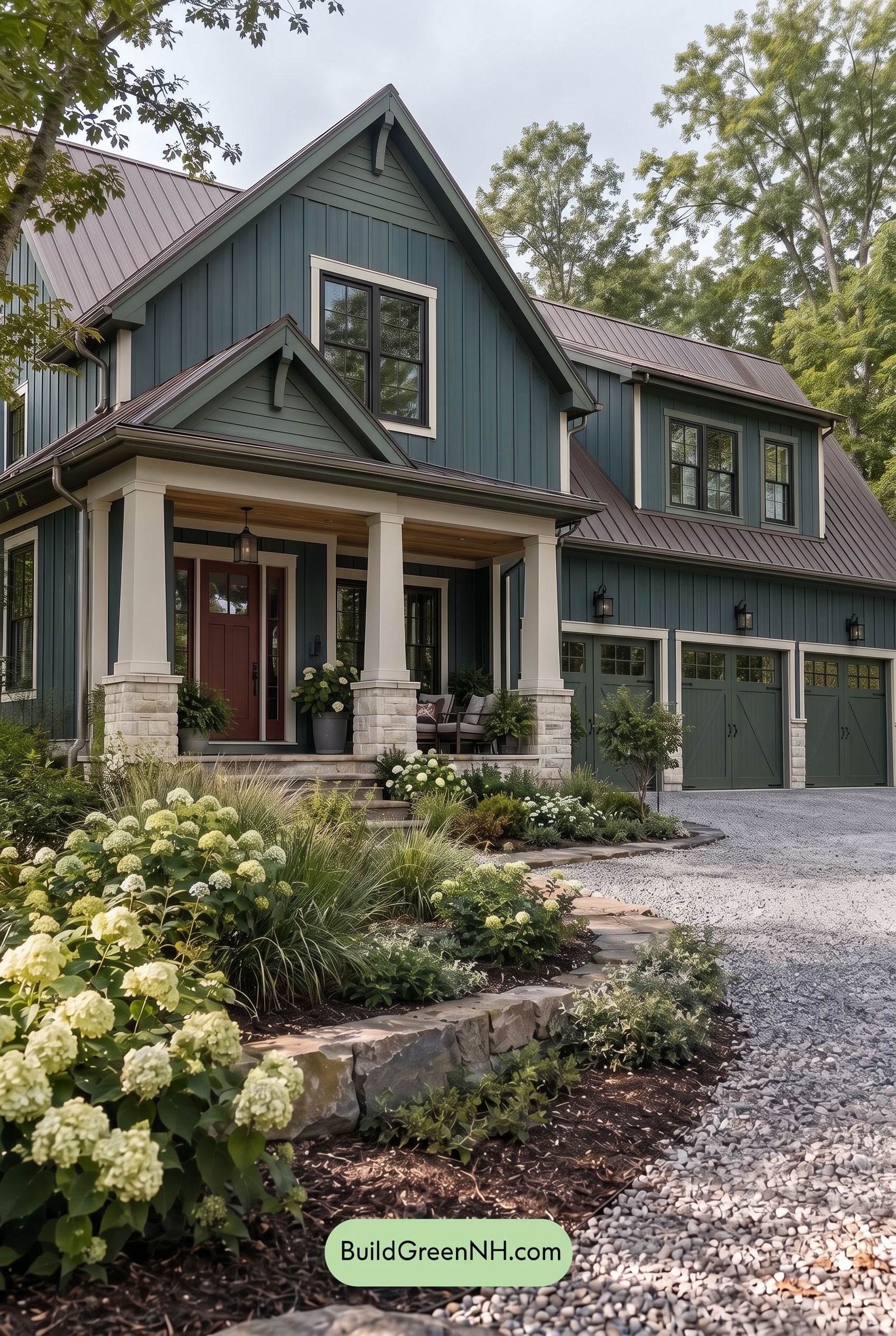 Dark Teal House Exterior Color Scheme: Moss Pearl Gable - Overcast