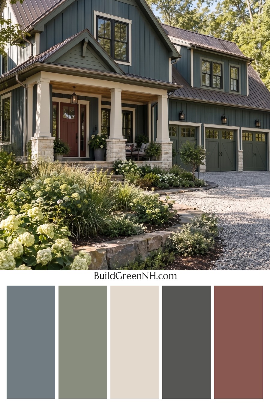Dark Teal House Exterior Color Scheme: Moss Pearl Gable