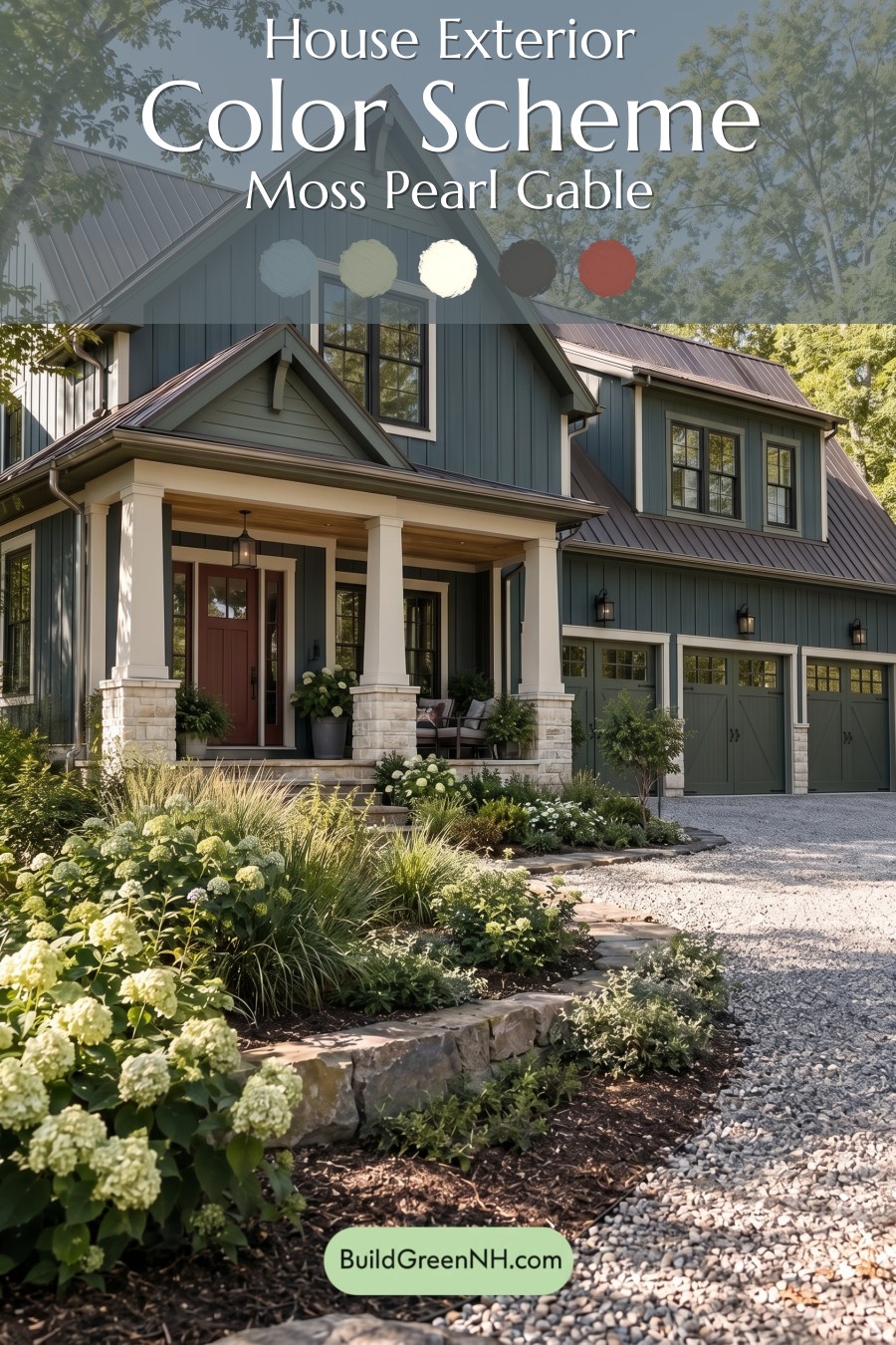 Dark Teal House Exterior Color Scheme: Moss Pearl Gable