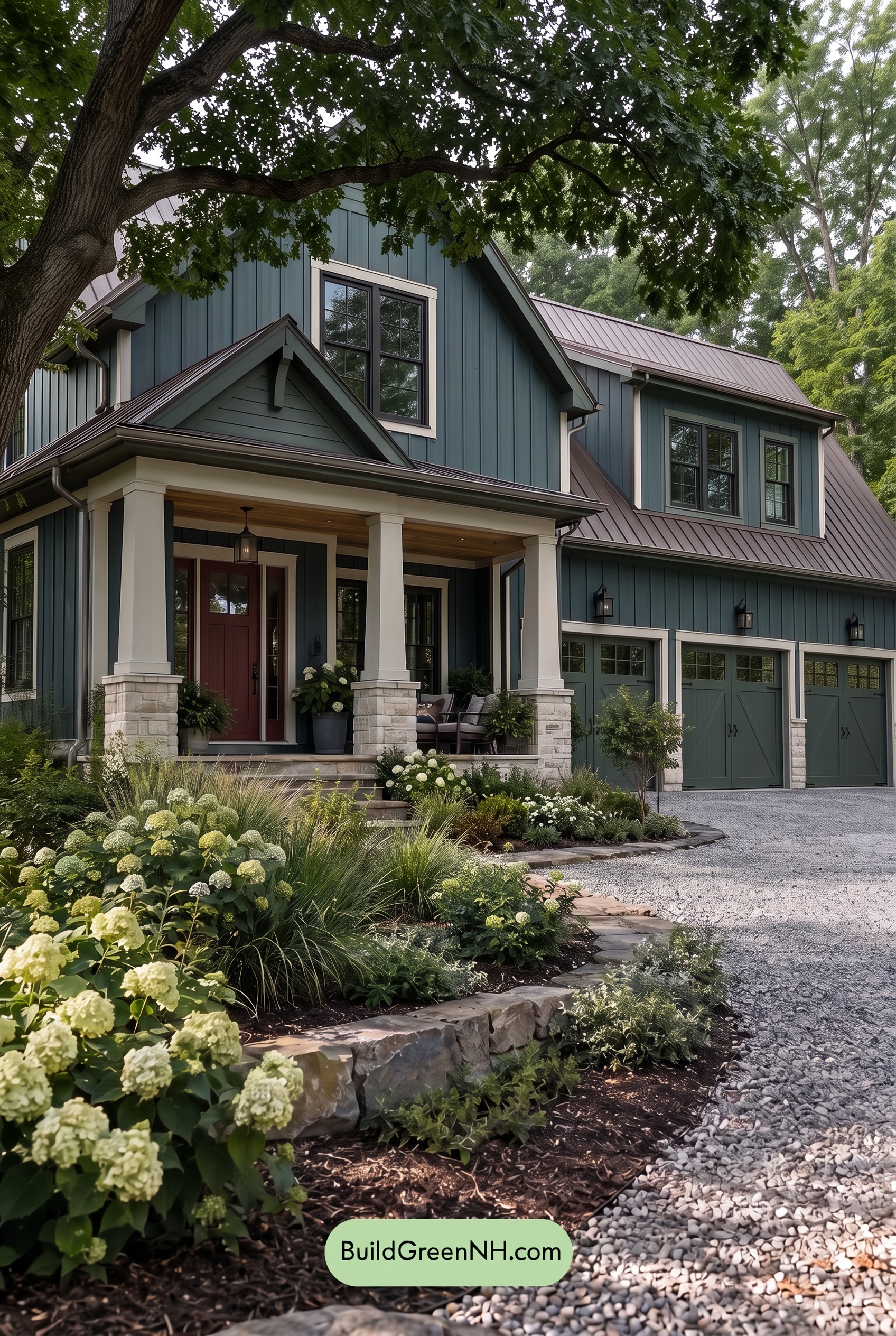 Dark Teal House Exterior Color Scheme: Moss Pearl Gable - Shade