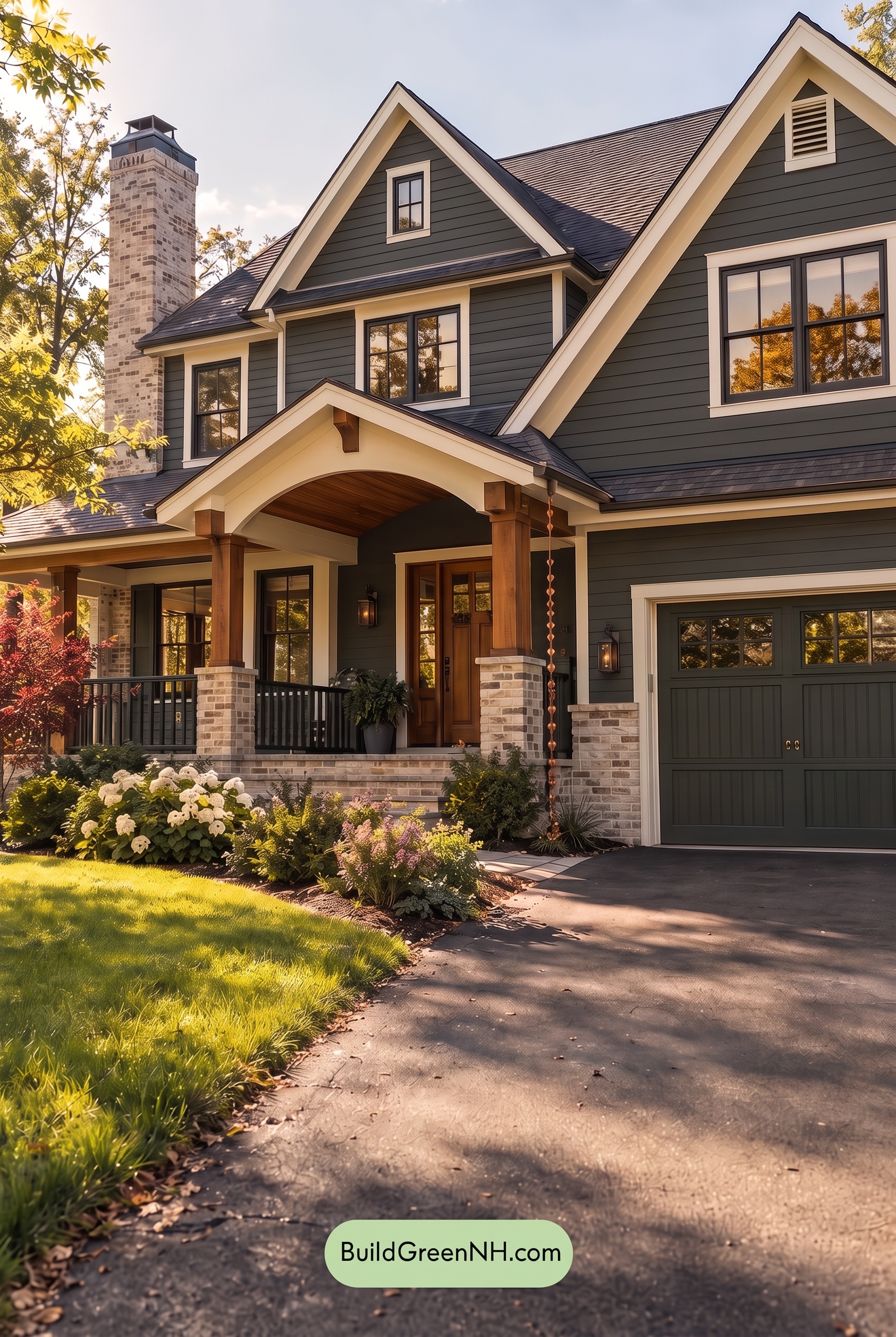 Dark Teal House Exterior Color Scheme: Pine Brass Harbor - Golden Hour