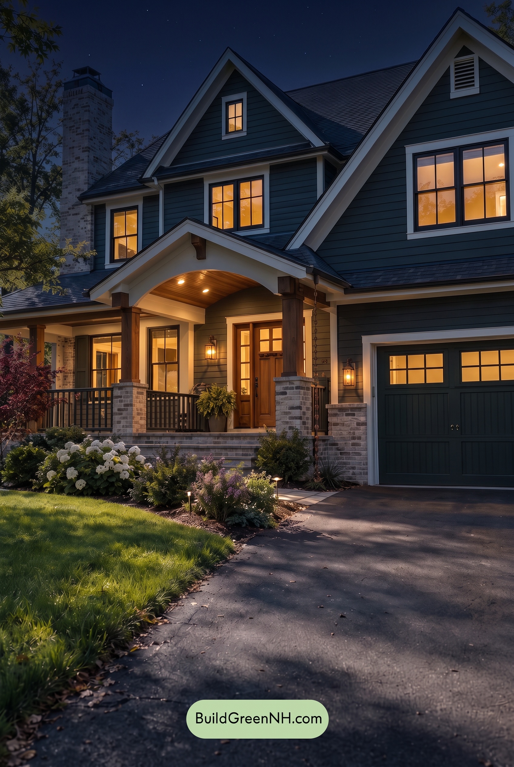 Dark Teal House Exterior Color Scheme: Pine Brass Harbor - Nighttime