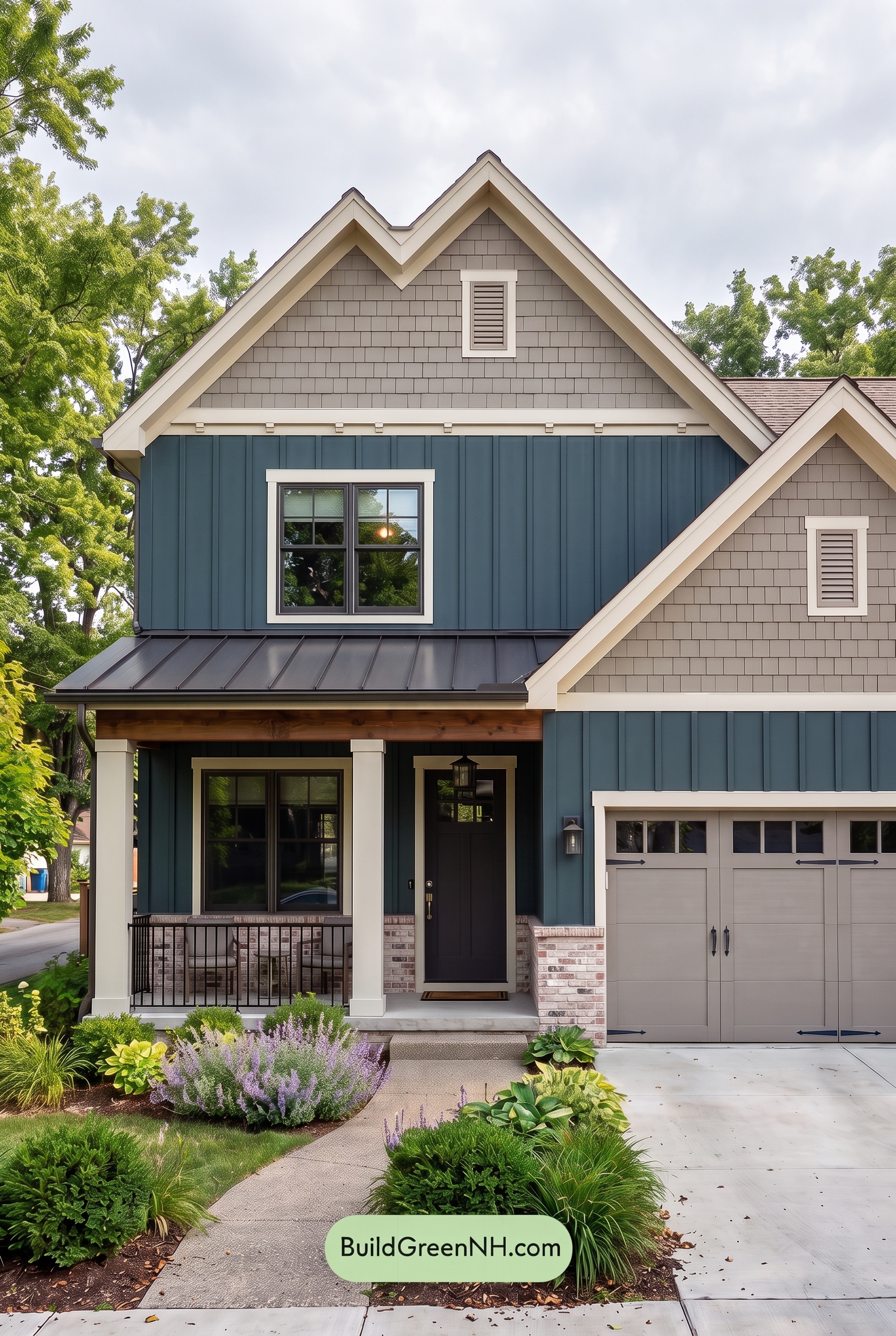 Dark Teal House Exterior Color Scheme: Porch Emberline - Overcast