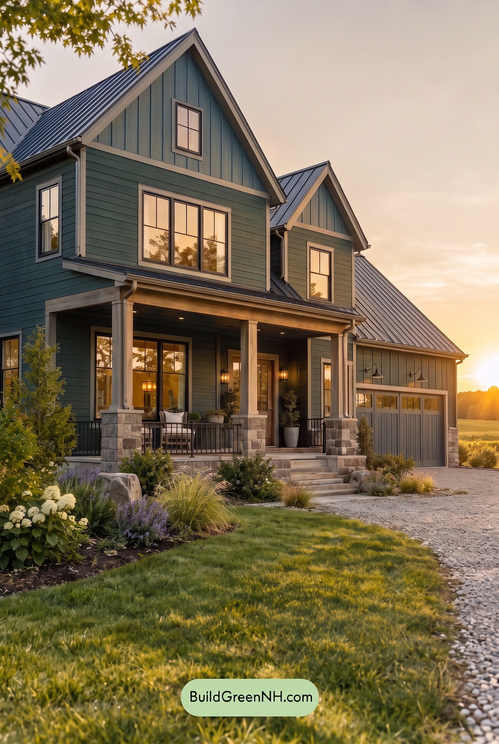 Dark Teal House Exterior Color Scheme: Sapphire Plasterline - Golden Hour