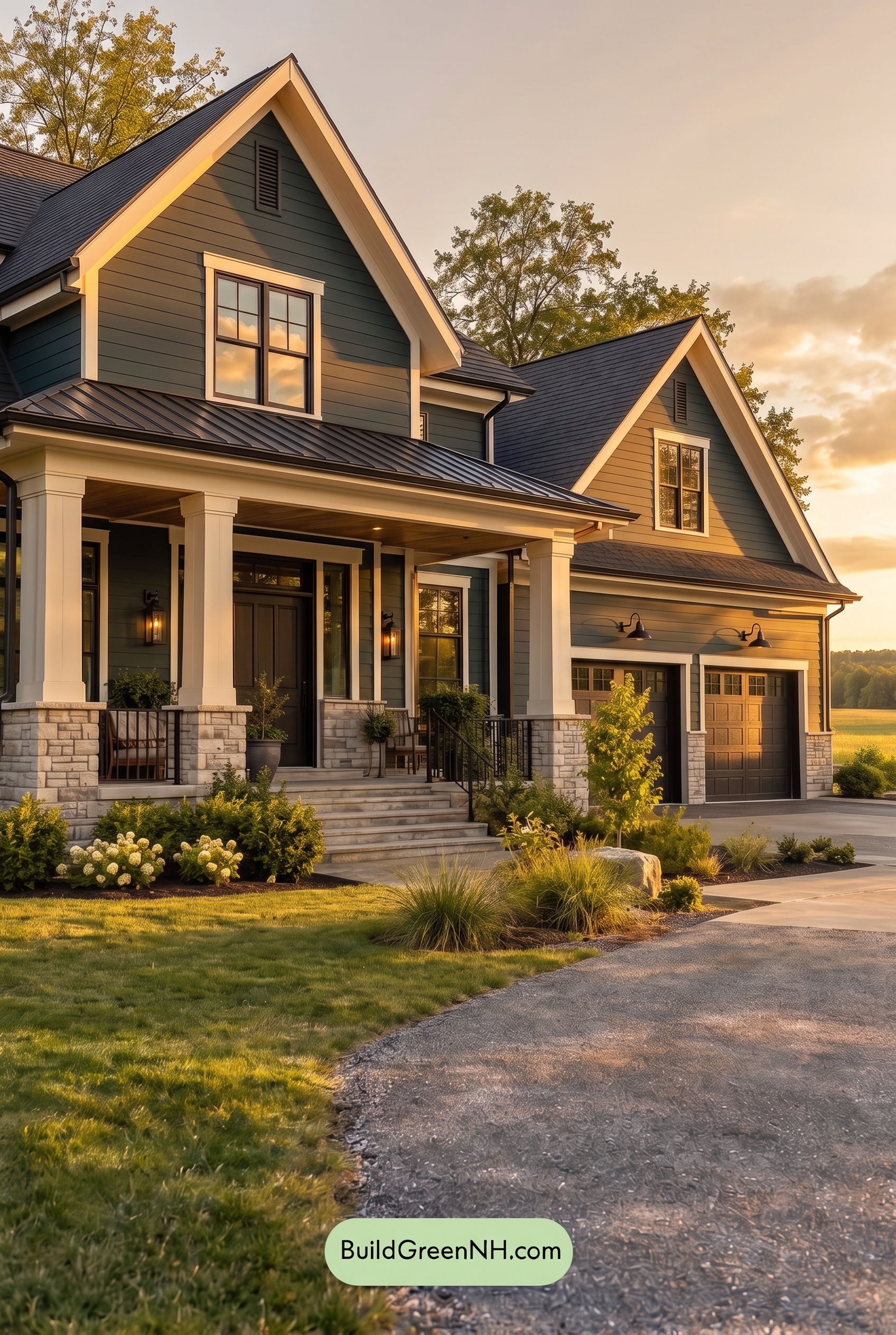 Dark Teal House Exterior Color Scheme: Shadow Teal Ledger - Golden Hour