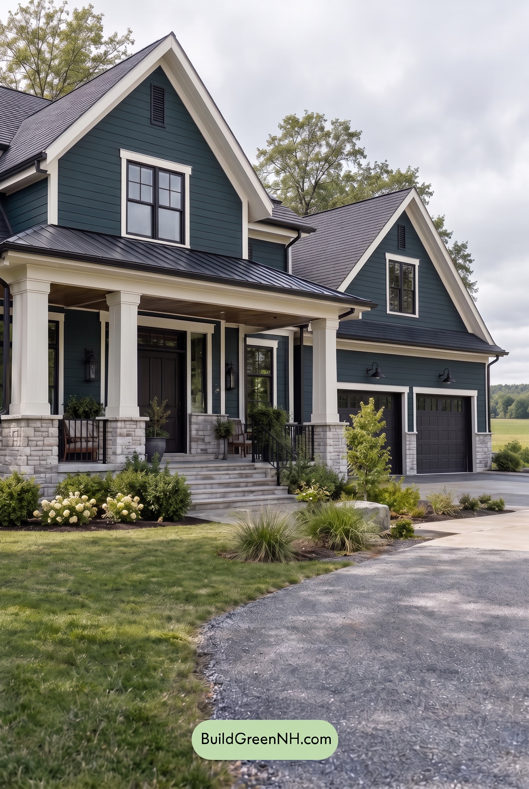 Dark Teal House Exterior Color Scheme: Shadow Teal Ledger - Overcast