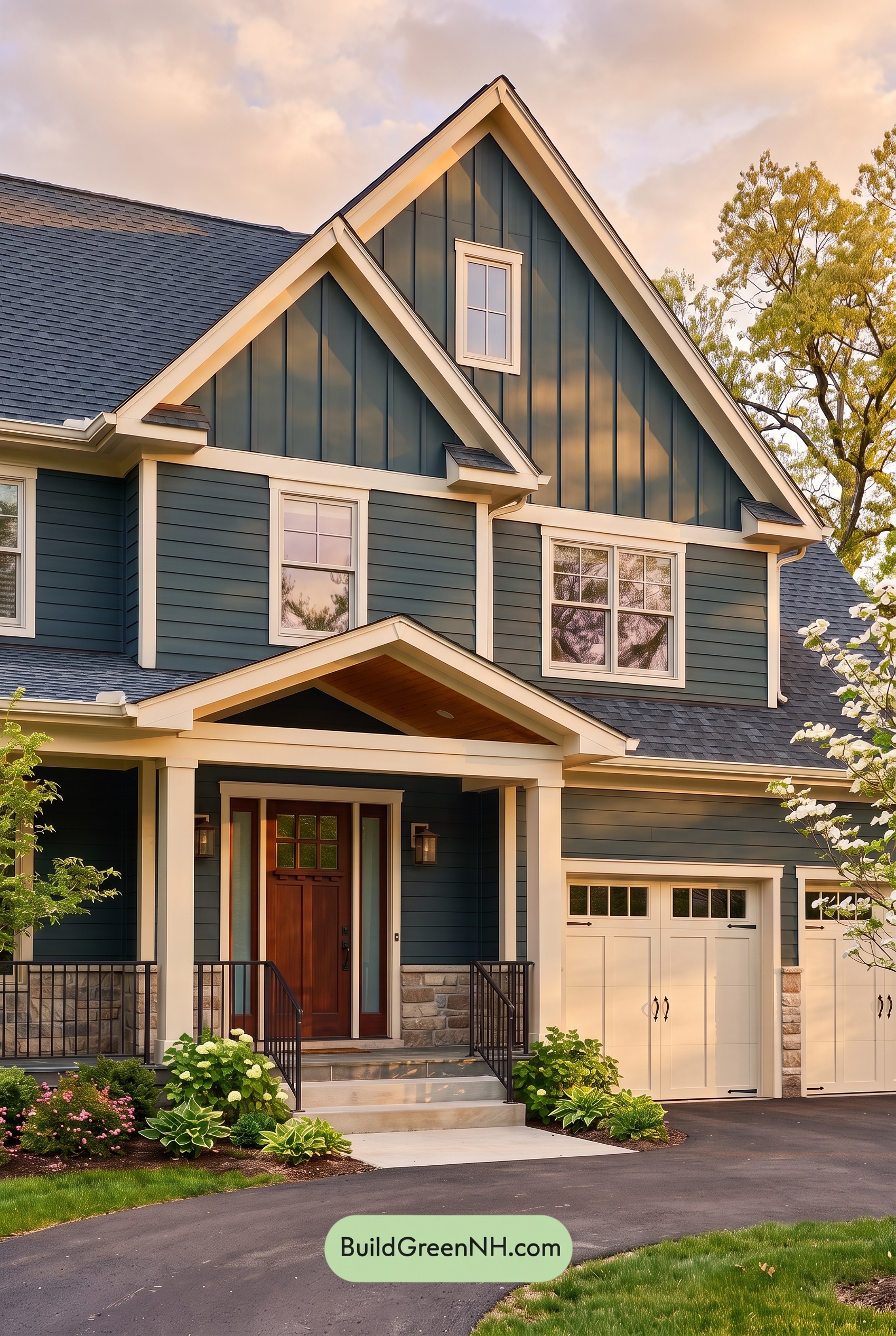 Dark Teal House Exterior Color Scheme: Teal Amber Welcome - Golden Hour