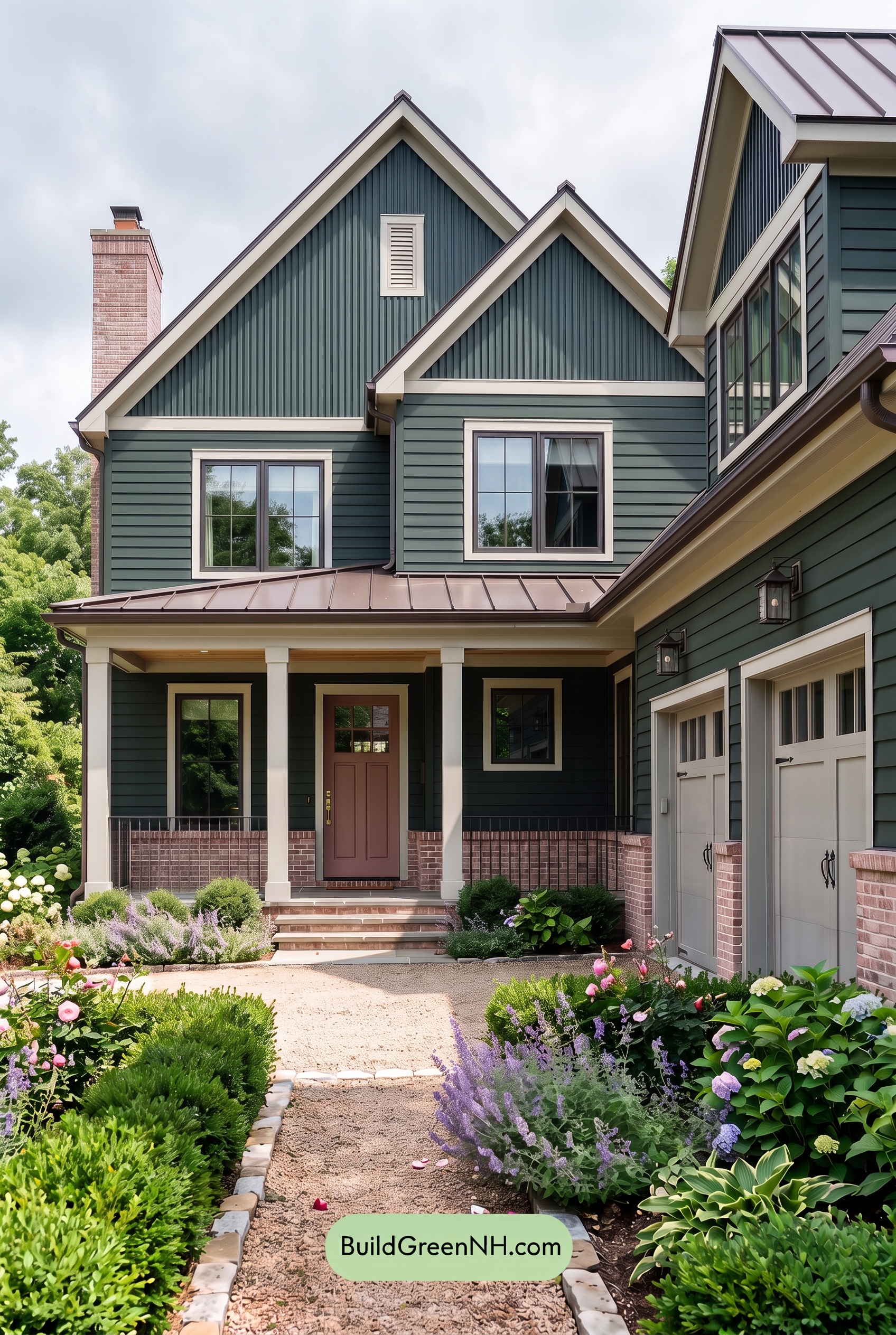 Dark Teal House Exterior Color Scheme: Teal Blush Masonry - Overcast